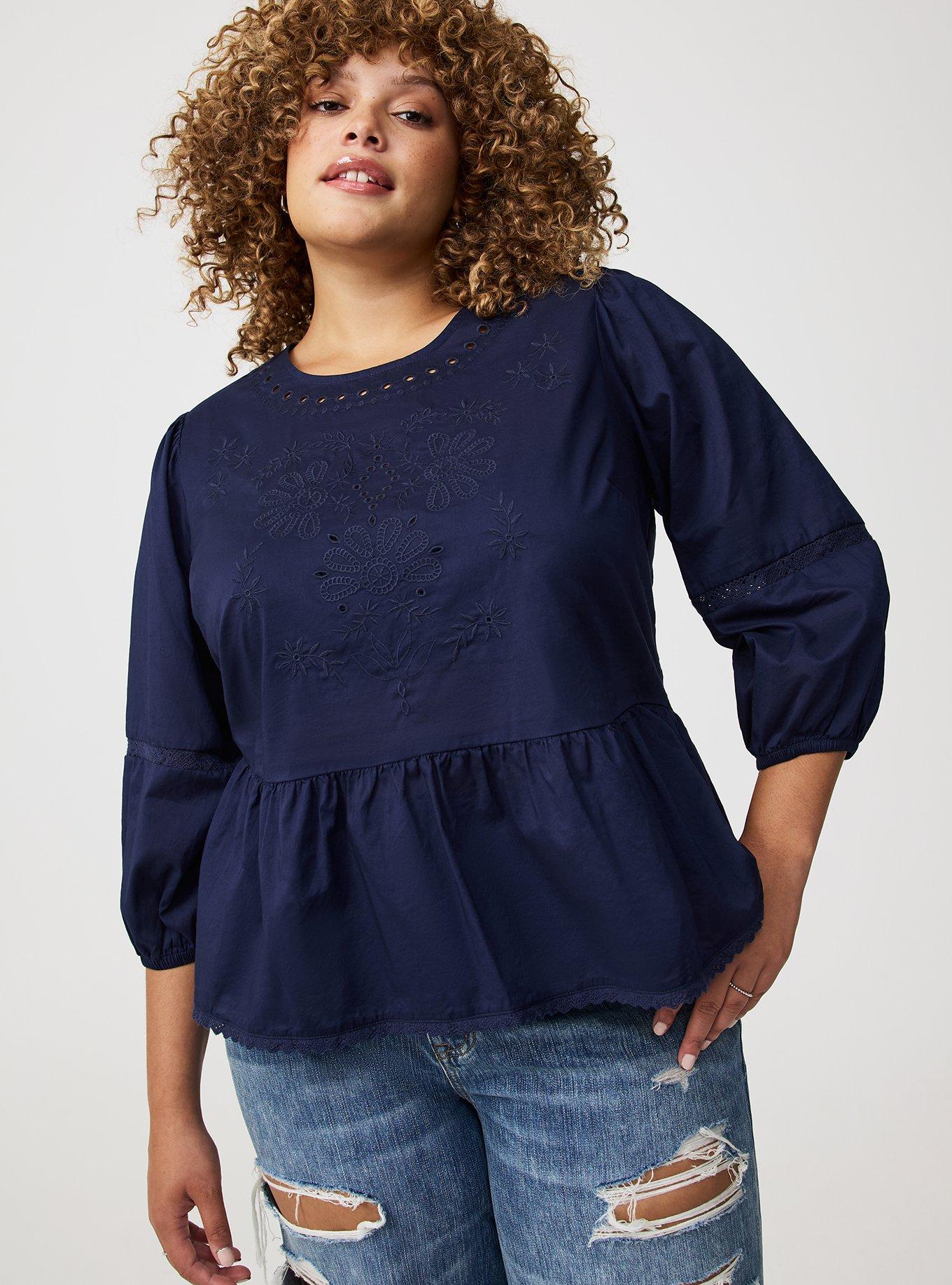 Peplum Cotton Eyelet Blouse