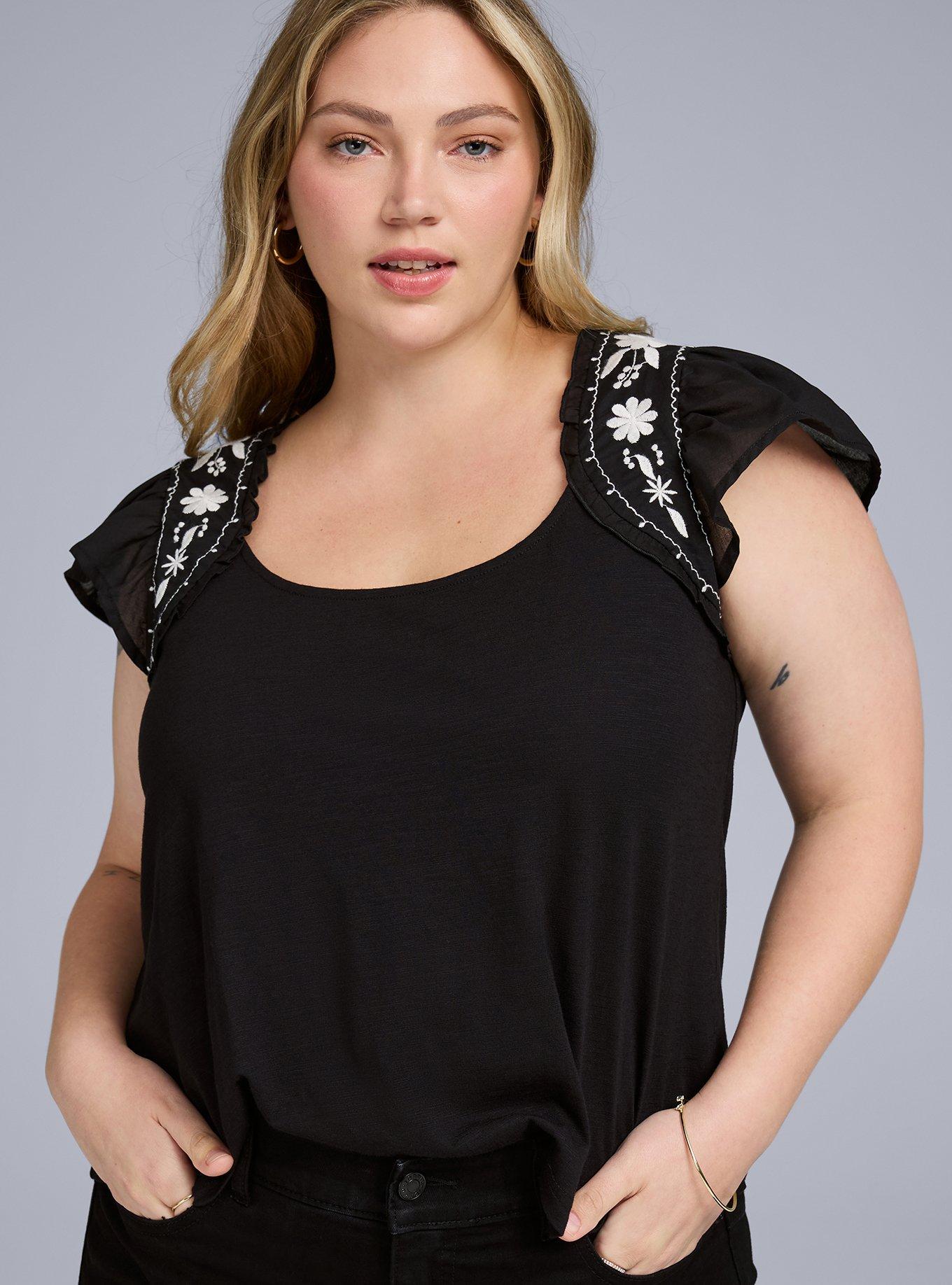 Belle Isle Flutter Embroidered Top in Black