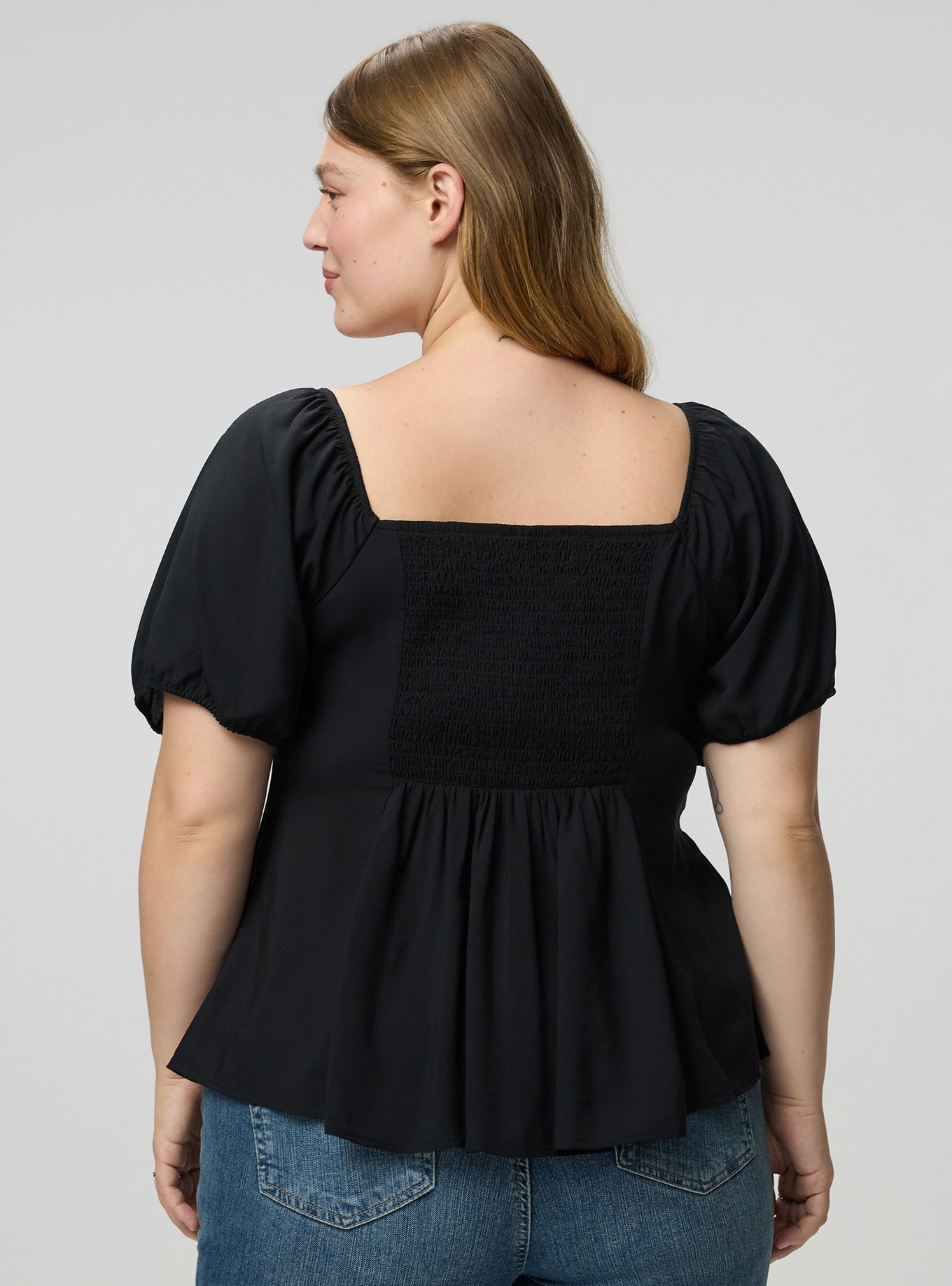 Puff Sleeve Corset Top, DEEP BLACK, alternate