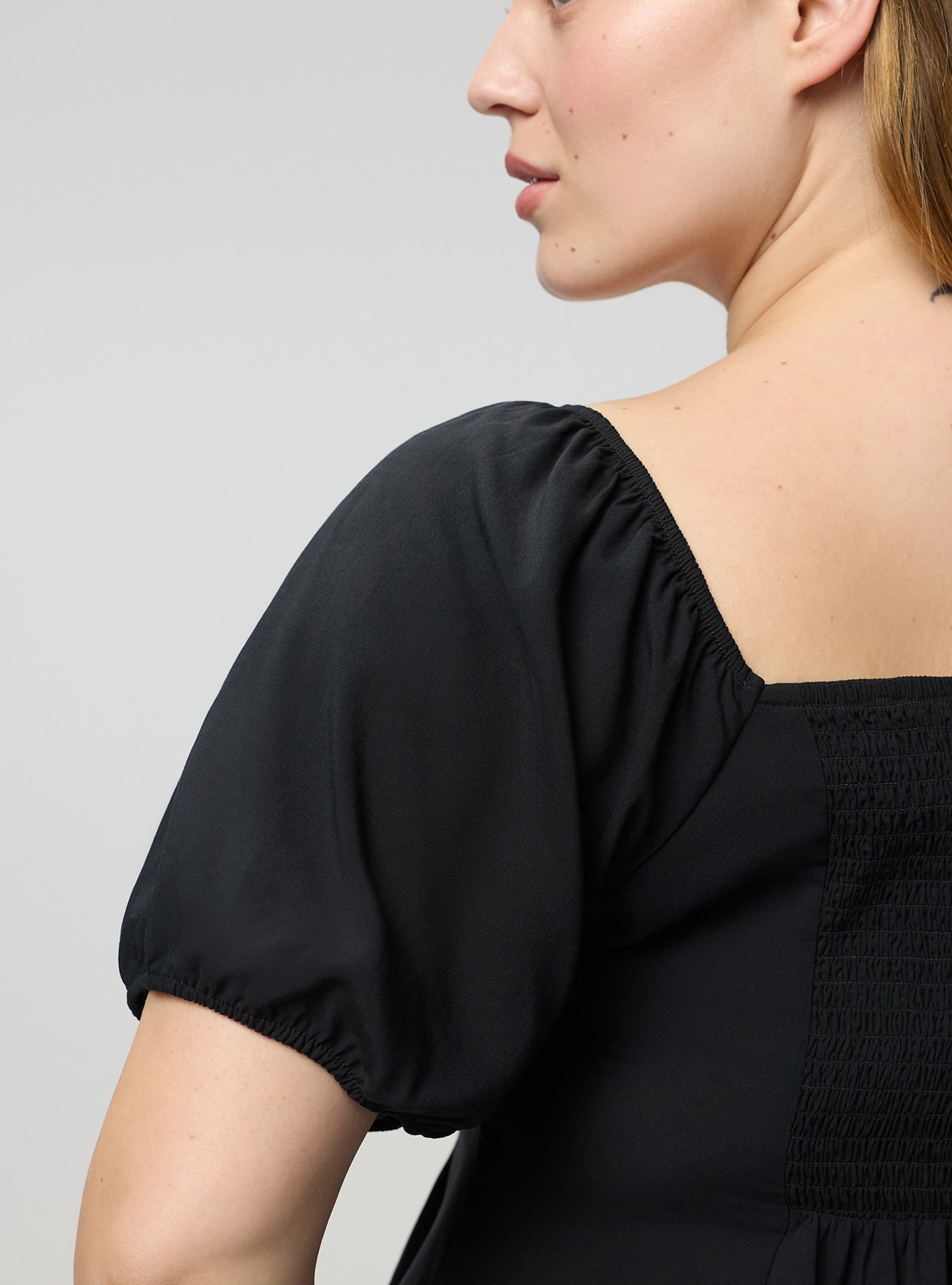 Puff Sleeve Corset Top, DEEP BLACK, alternate