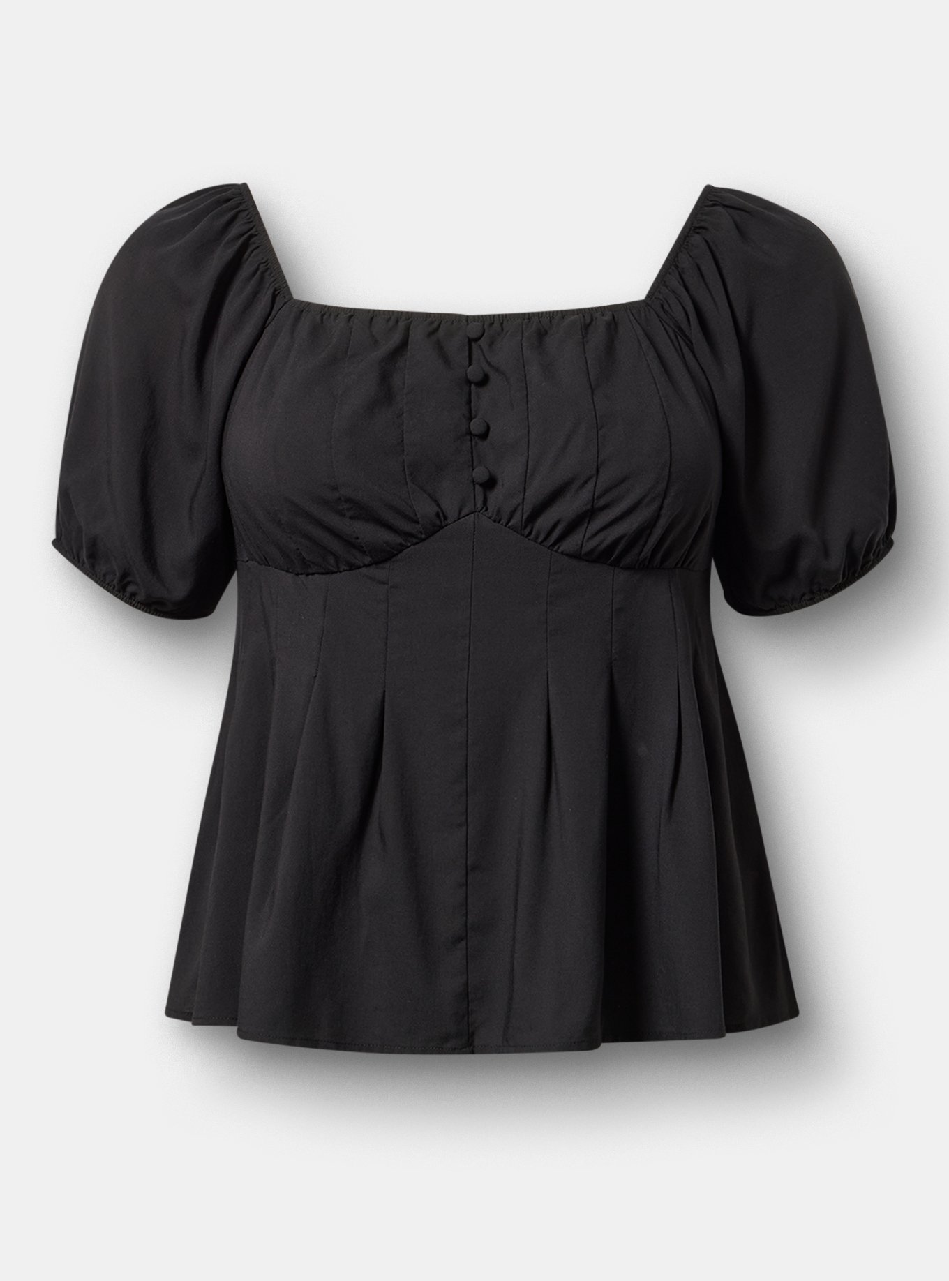 Puff Sleeve Corset Top, DEEP BLACK, flat