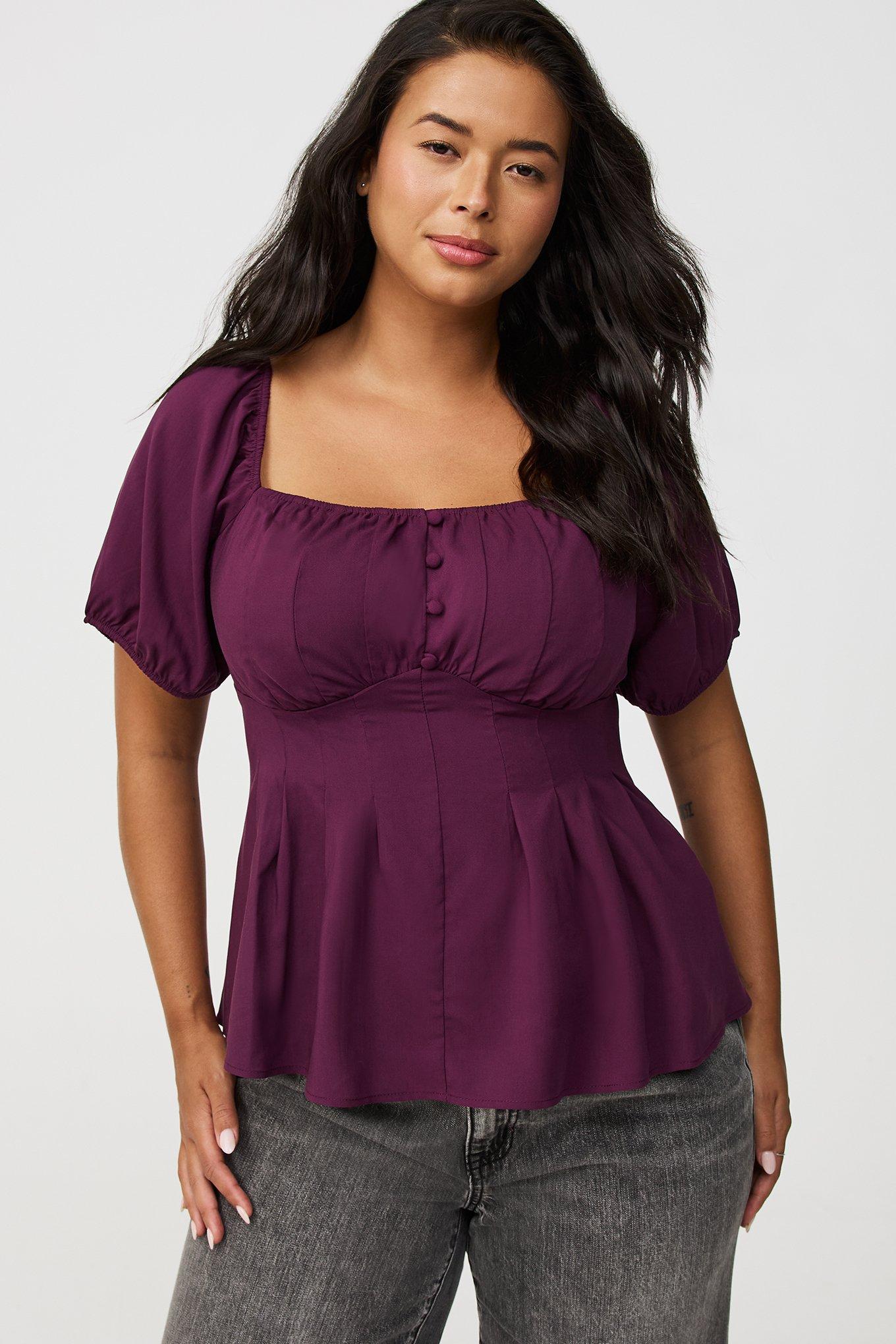 Puff Sleeve Corset Top, POTENT PURPLE, alternate