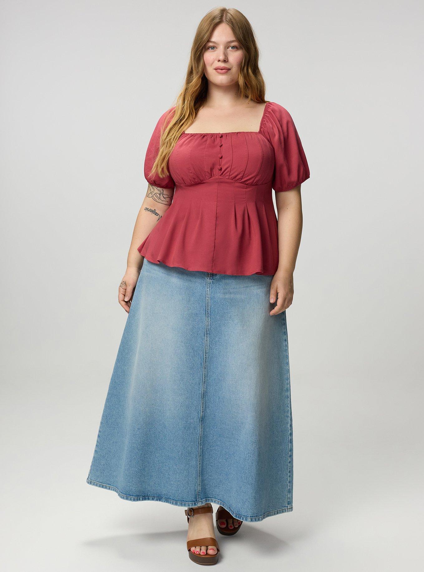 Plus Size Puff Sleeve Corset Top, EARTH RED, alternate