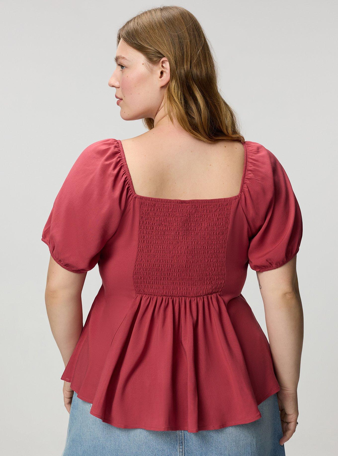 Plus Size Puff Sleeve Corset Top, EARTH RED, alternate