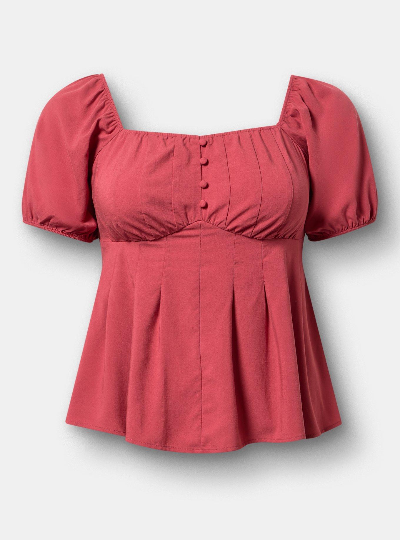 Plus Size Puff Sleeve Corset Top, EARTH RED, flat