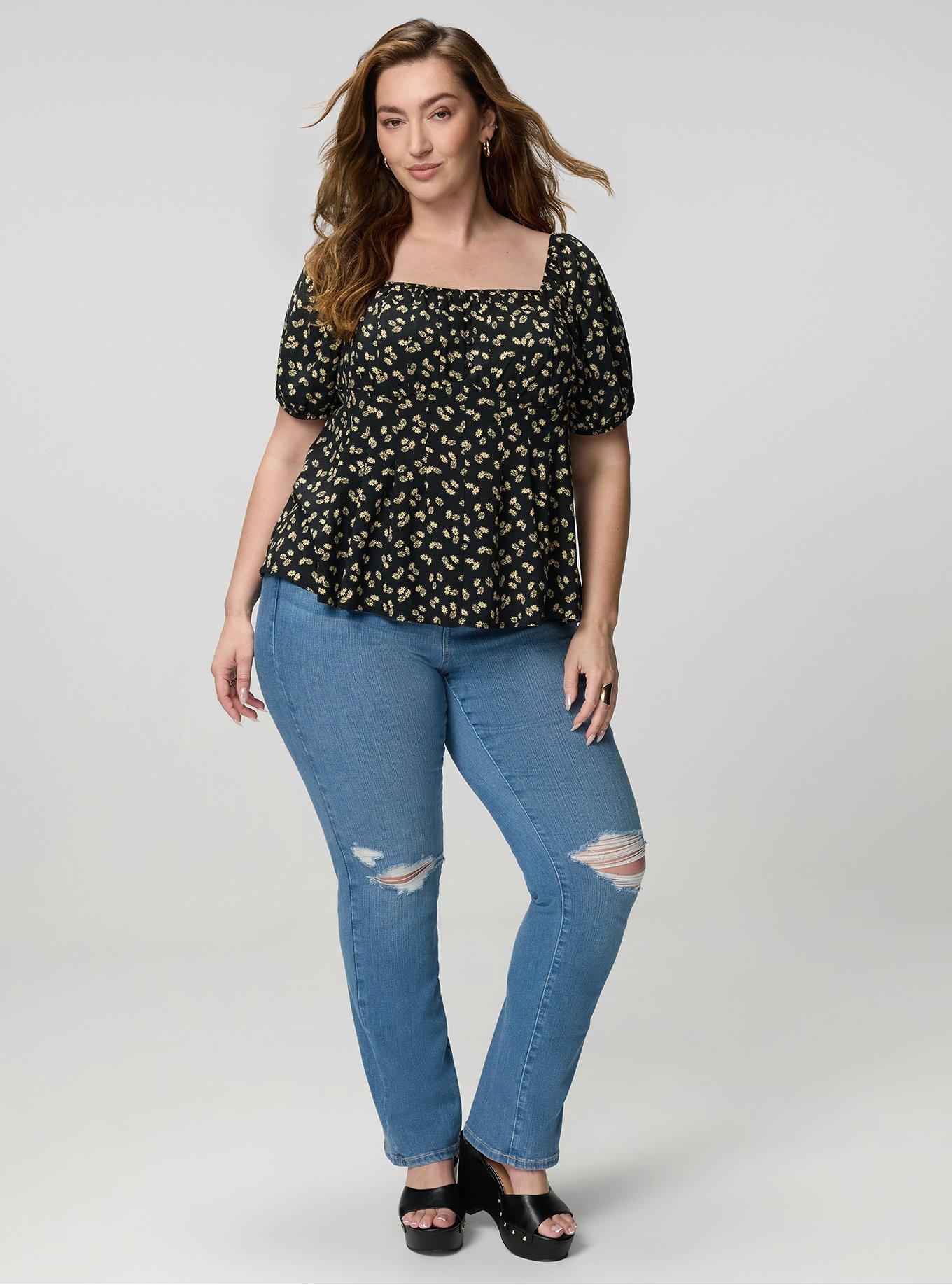 Puff Sleeve Corset Top, TOSSED DAISIES FLORAL BLACK, alternate