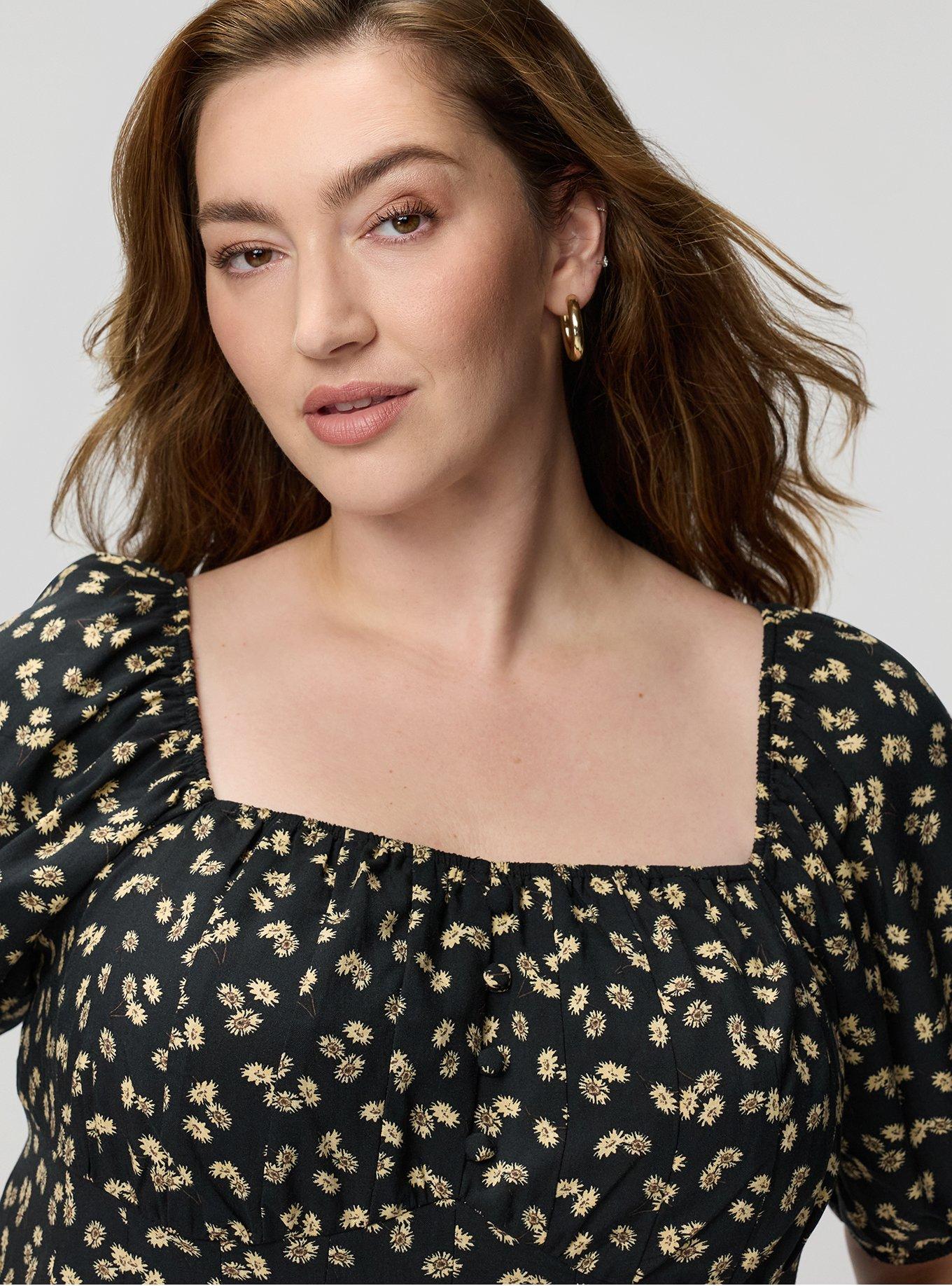 Puff Sleeve Corset Top, TOSSED DAISIES FLORAL BLACK, alternate