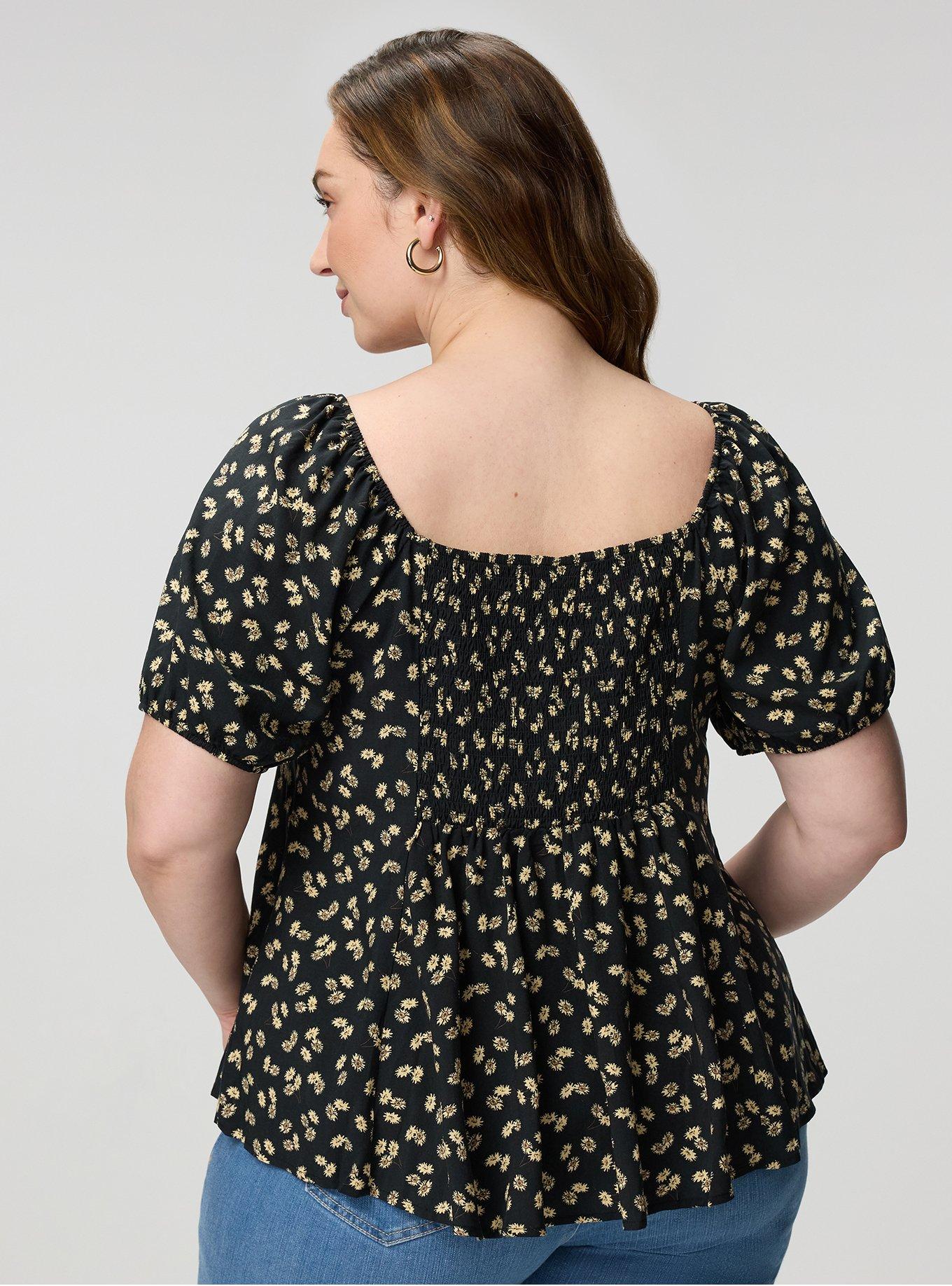 Puff Sleeve Corset Top, TOSSED DAISIES FLORAL BLACK, alternate