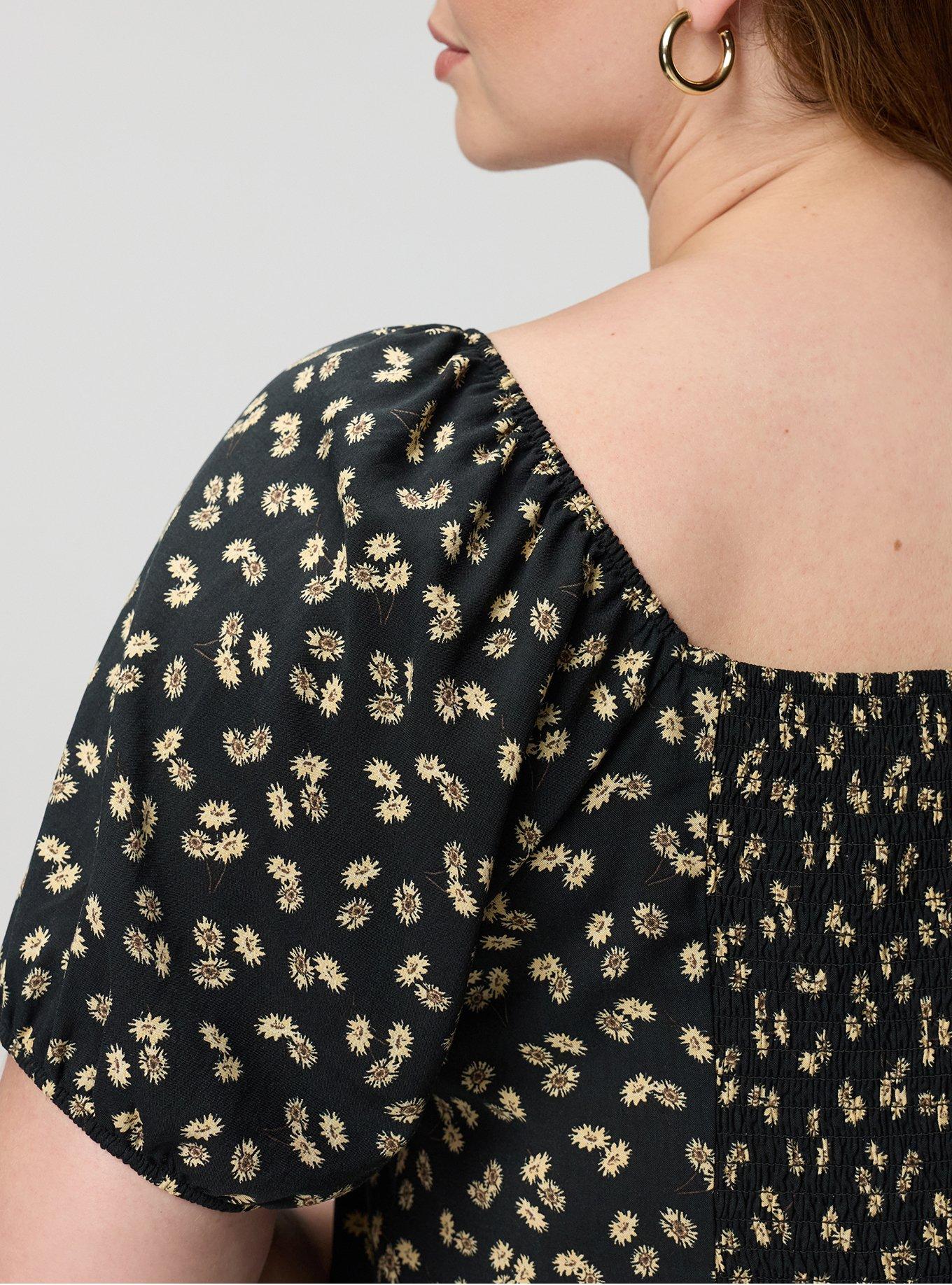 Puff Sleeve Corset Top, TOSSED DAISIES FLORAL BLACK, alternate