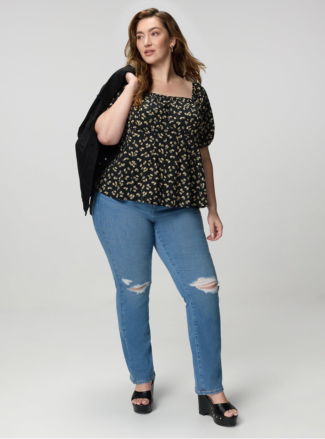 Puff Sleeve Corset Top, TOSSED DAISIES FLORAL BLACK, alternate