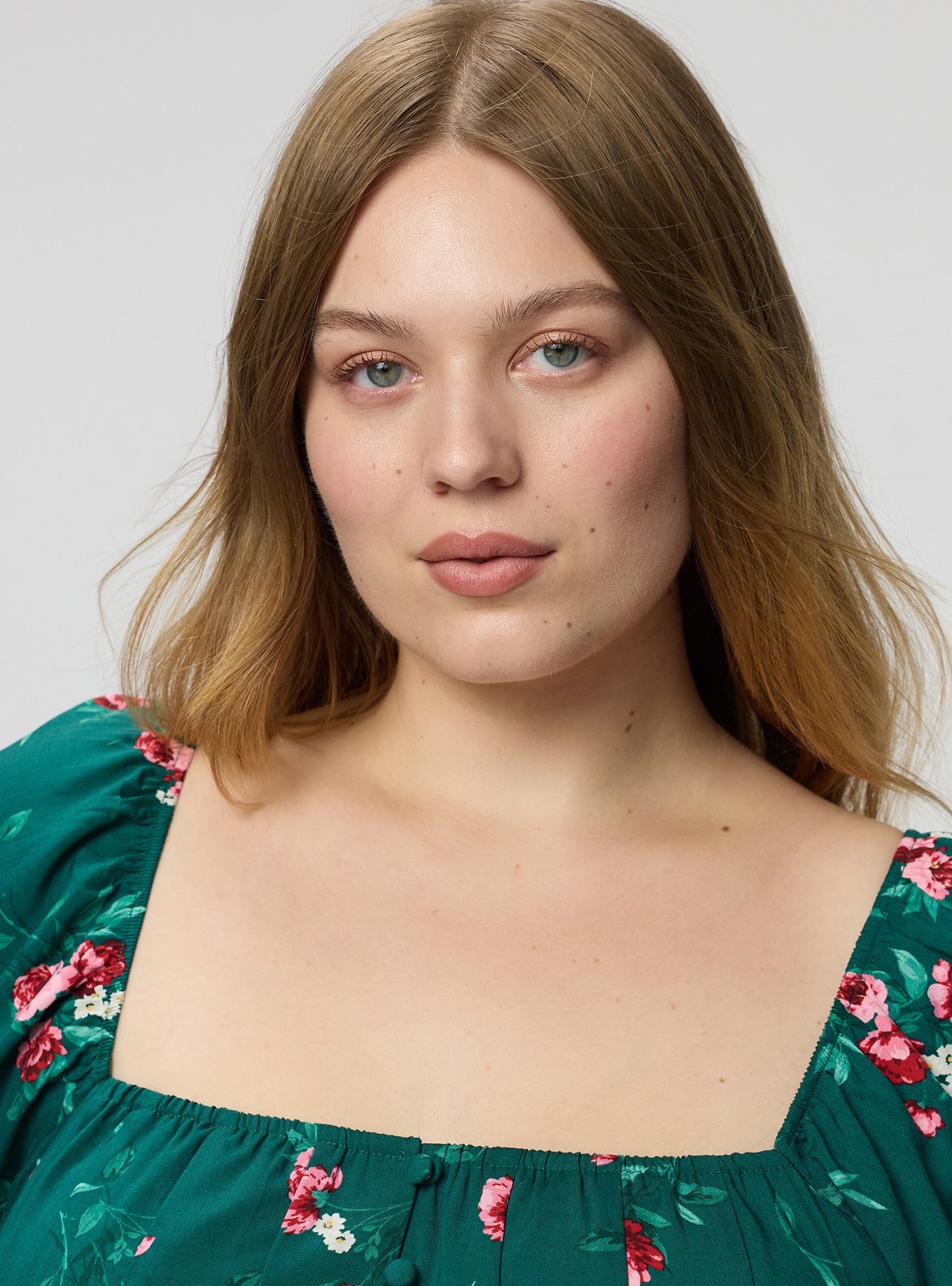 Puff Sleeve Corset Top, CHEERFUL ROSES FLORAL GREEN, alternate