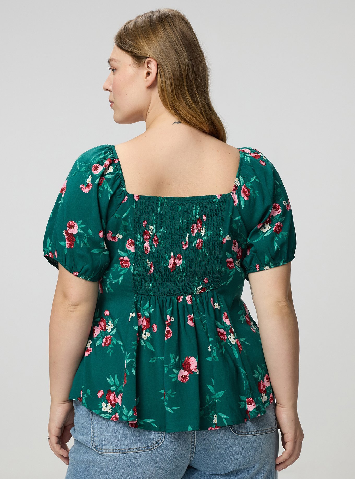 Puff Sleeve Corset Top, CHEERFUL ROSES FLORAL GREEN, alternate