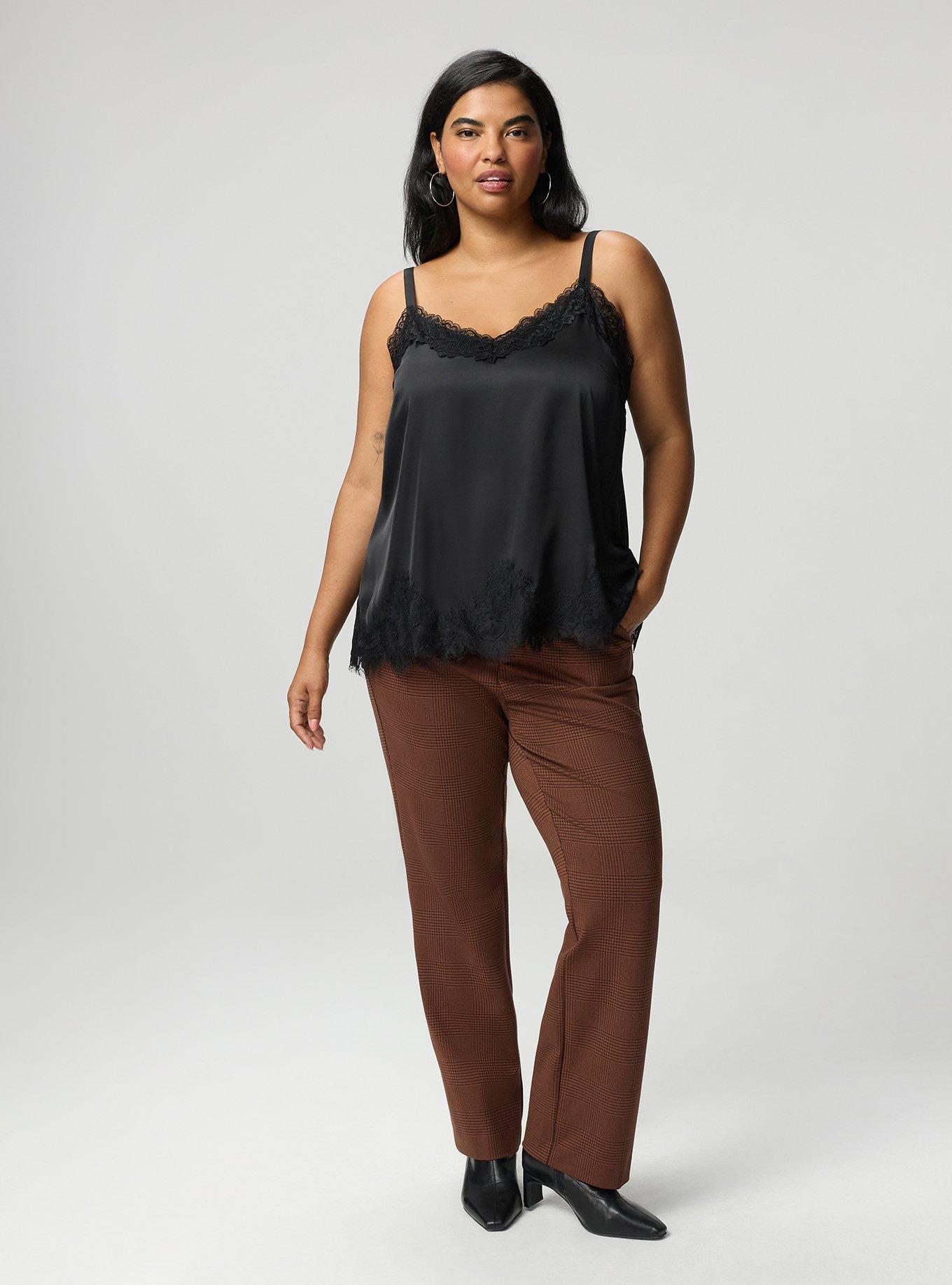 Satin Lace Trim Cami, DEEP BLACK, alternate