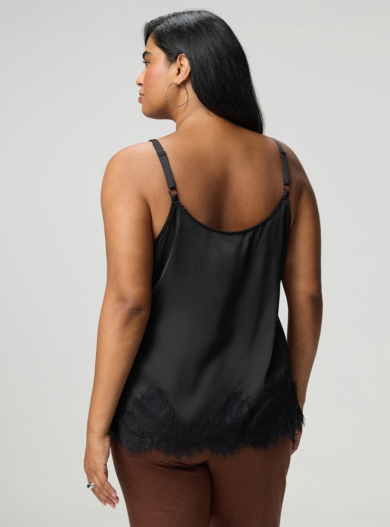 Satin Lace Trim Cami, DEEP BLACK, alternate