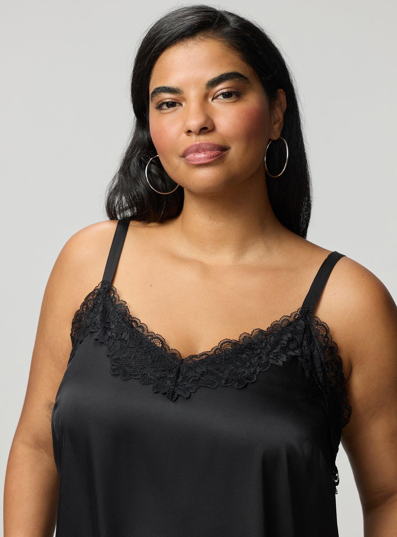 Satin Lace Trim Cami, DEEP BLACK, alternate