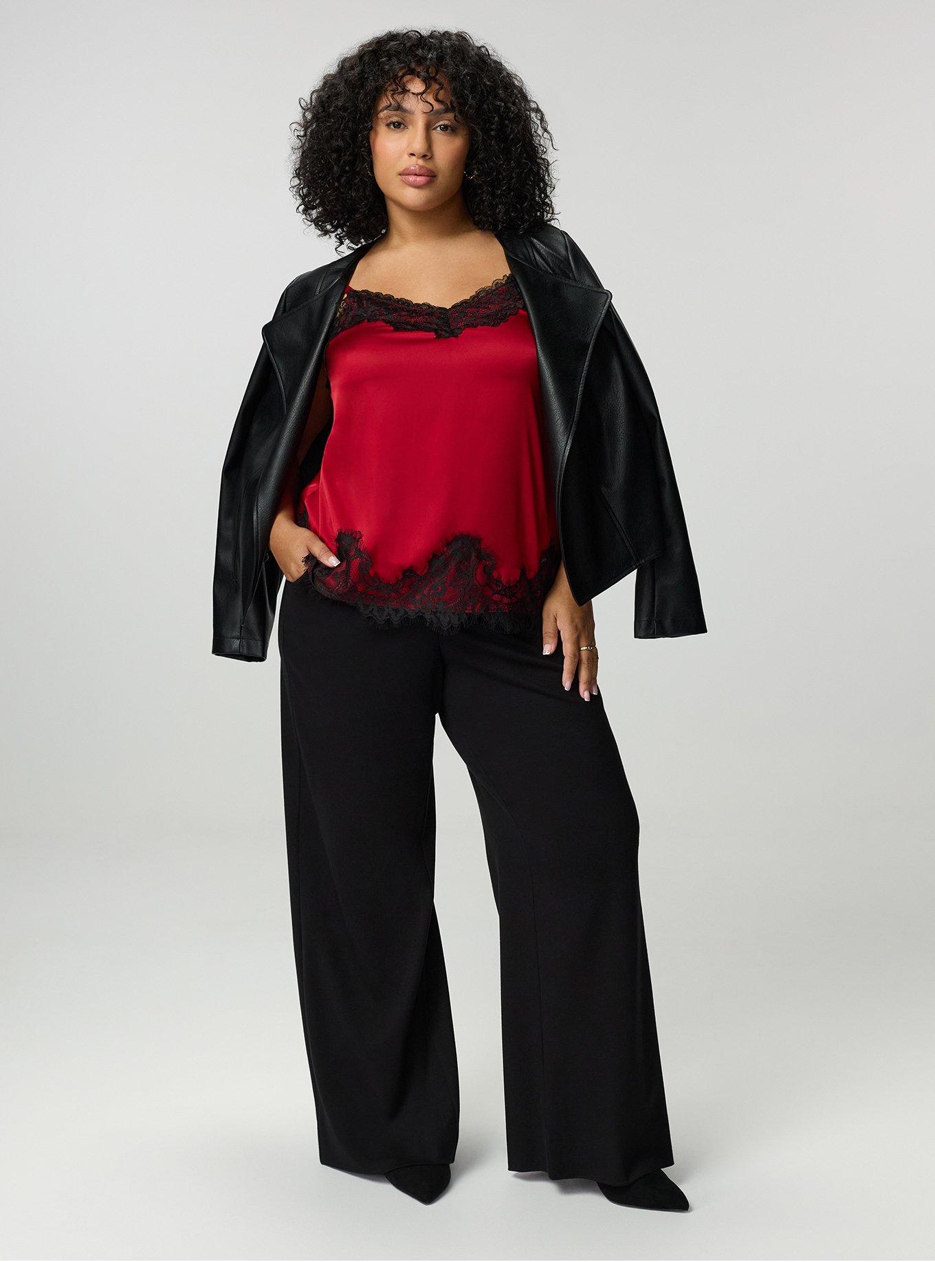 Satin Lace Trim Cami, JESTER RED, alternate