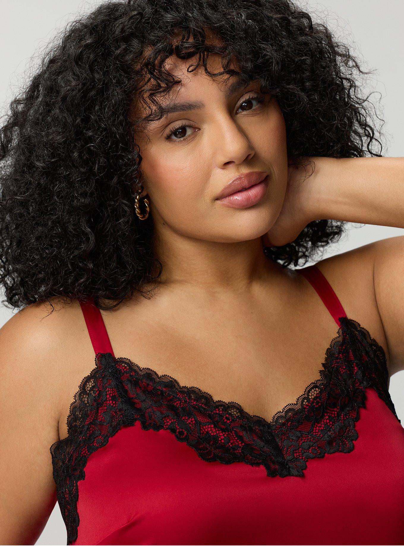 Satin Lace Trim Cami, JESTER RED, alternate
