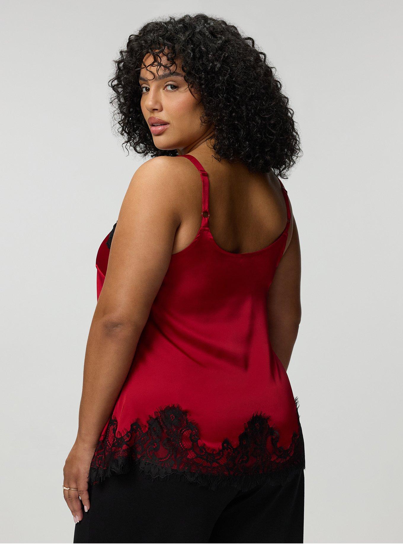 Satin Lace Trim Cami, JESTER RED, alternate