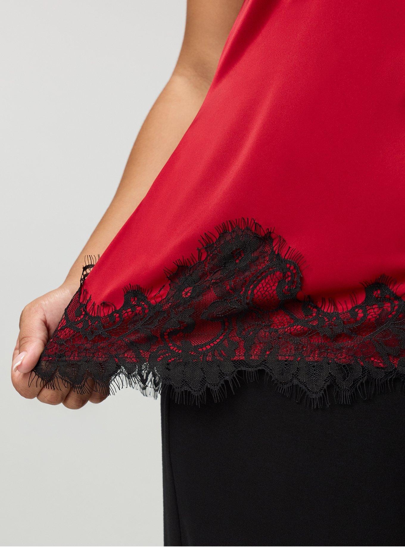 Satin Lace Trim Cami, JESTER RED, alternate