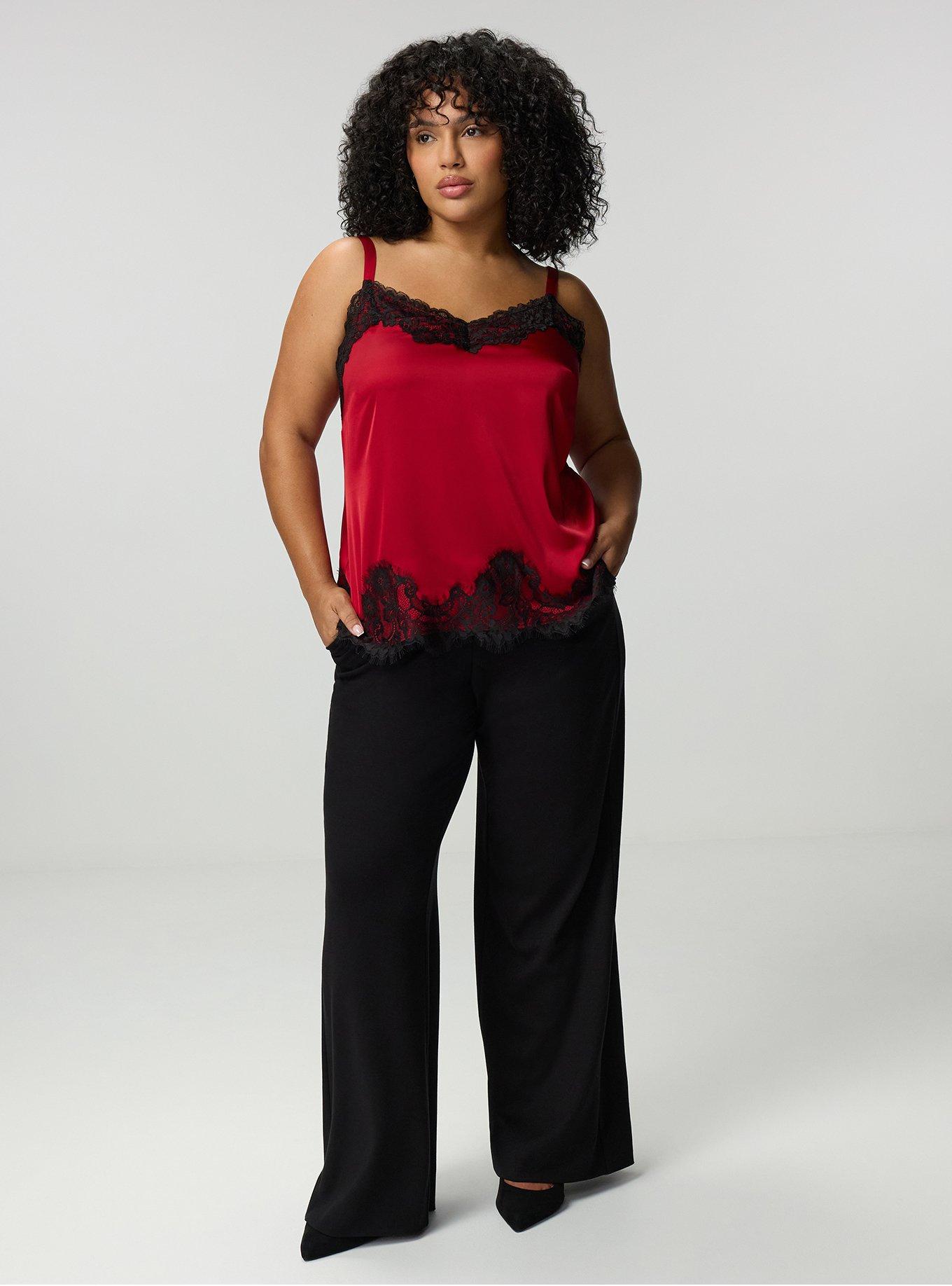 Satin Lace Trim Cami, JESTER RED, alternate