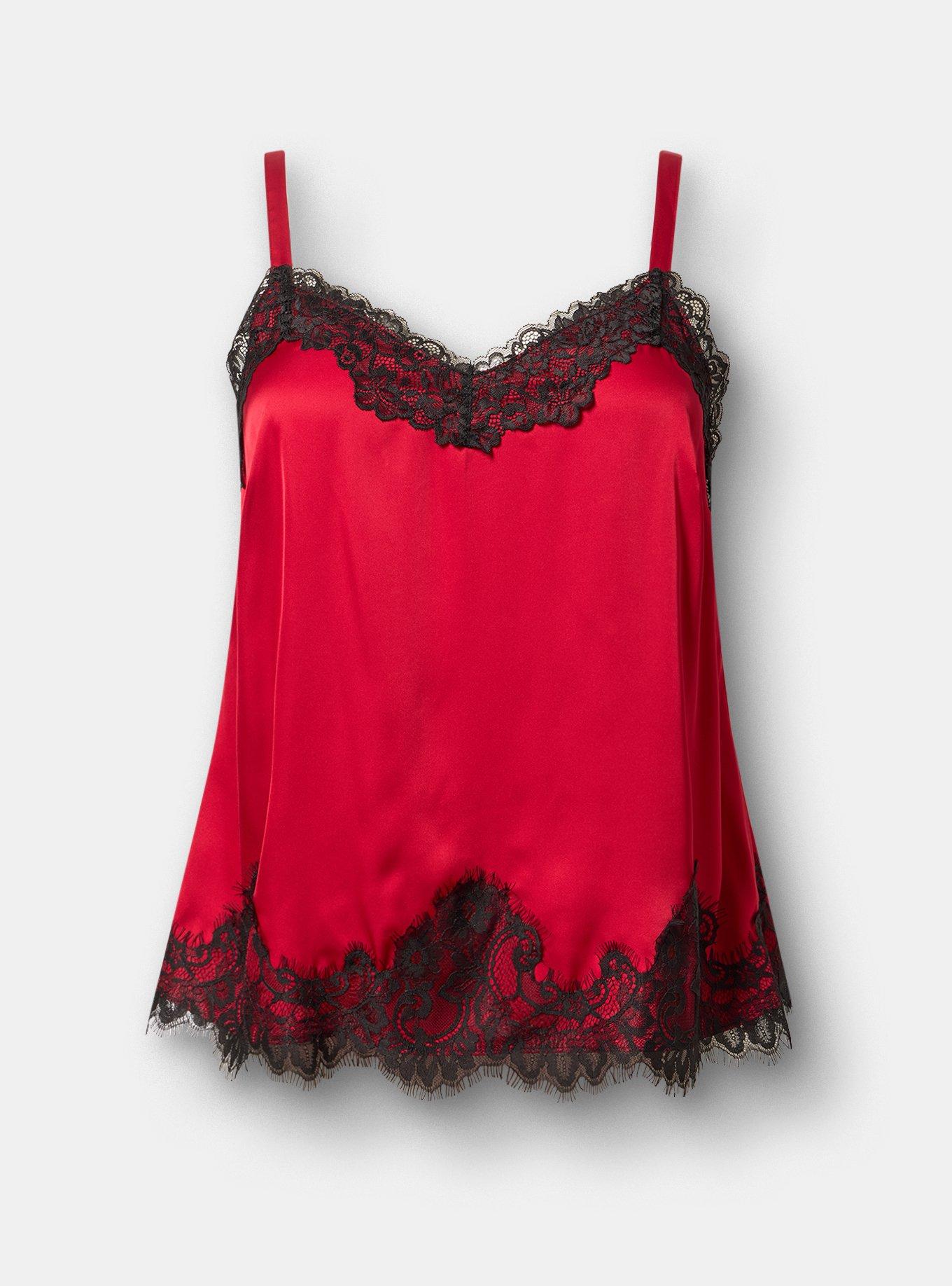 Satin Lace Trim Cami, JESTER RED, hi-res