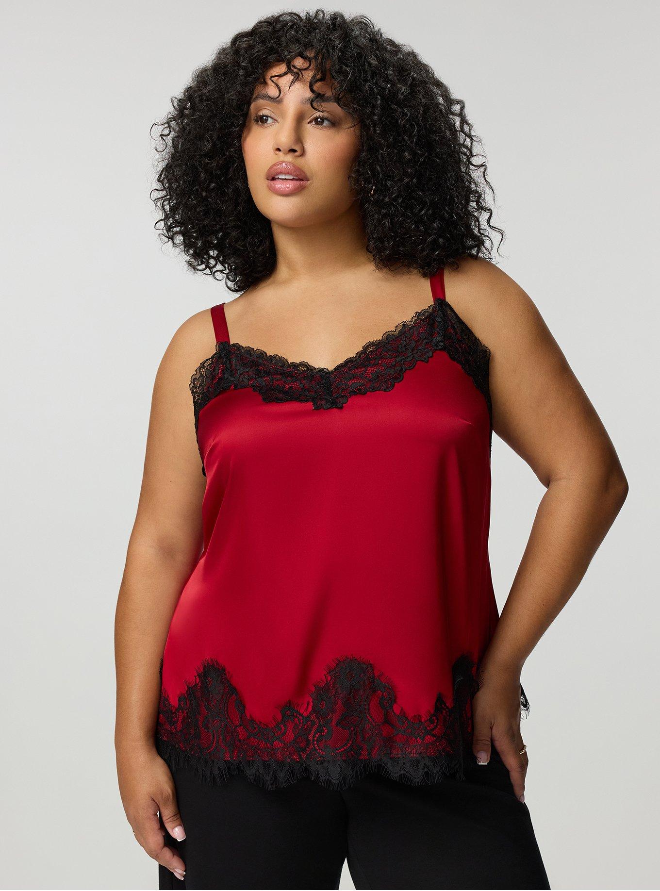 Satin Lace Trim Cami, JESTER RED, hi-res