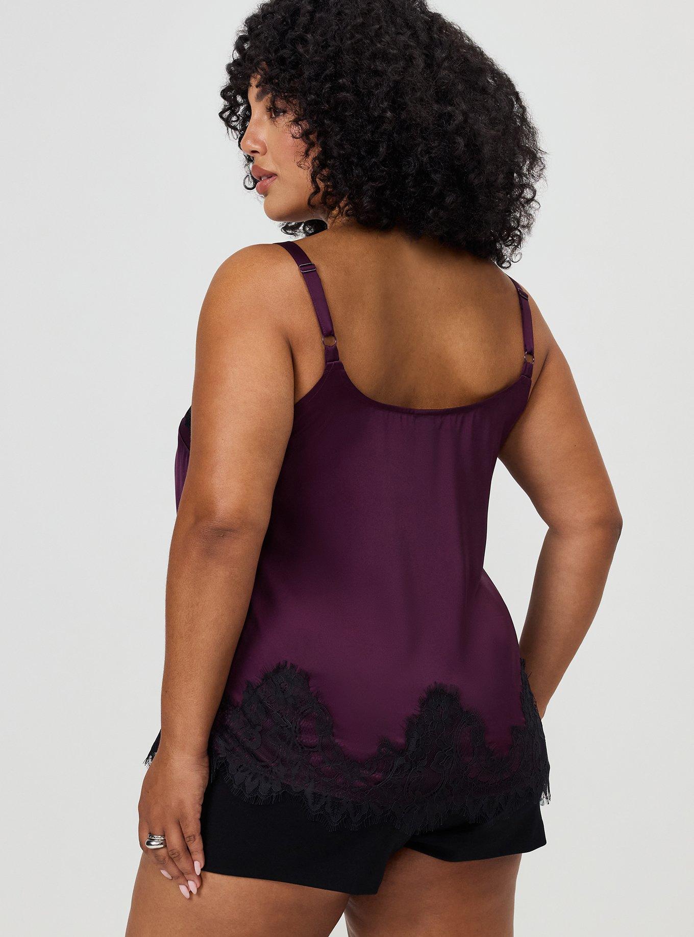 Plus Size Satin Lace Trim Cami, WINTER BLOOM, alternate
