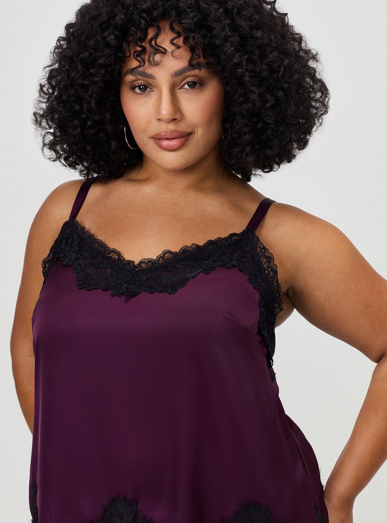Plus Size Satin Lace Trim Cami, WINTER BLOOM, alternate