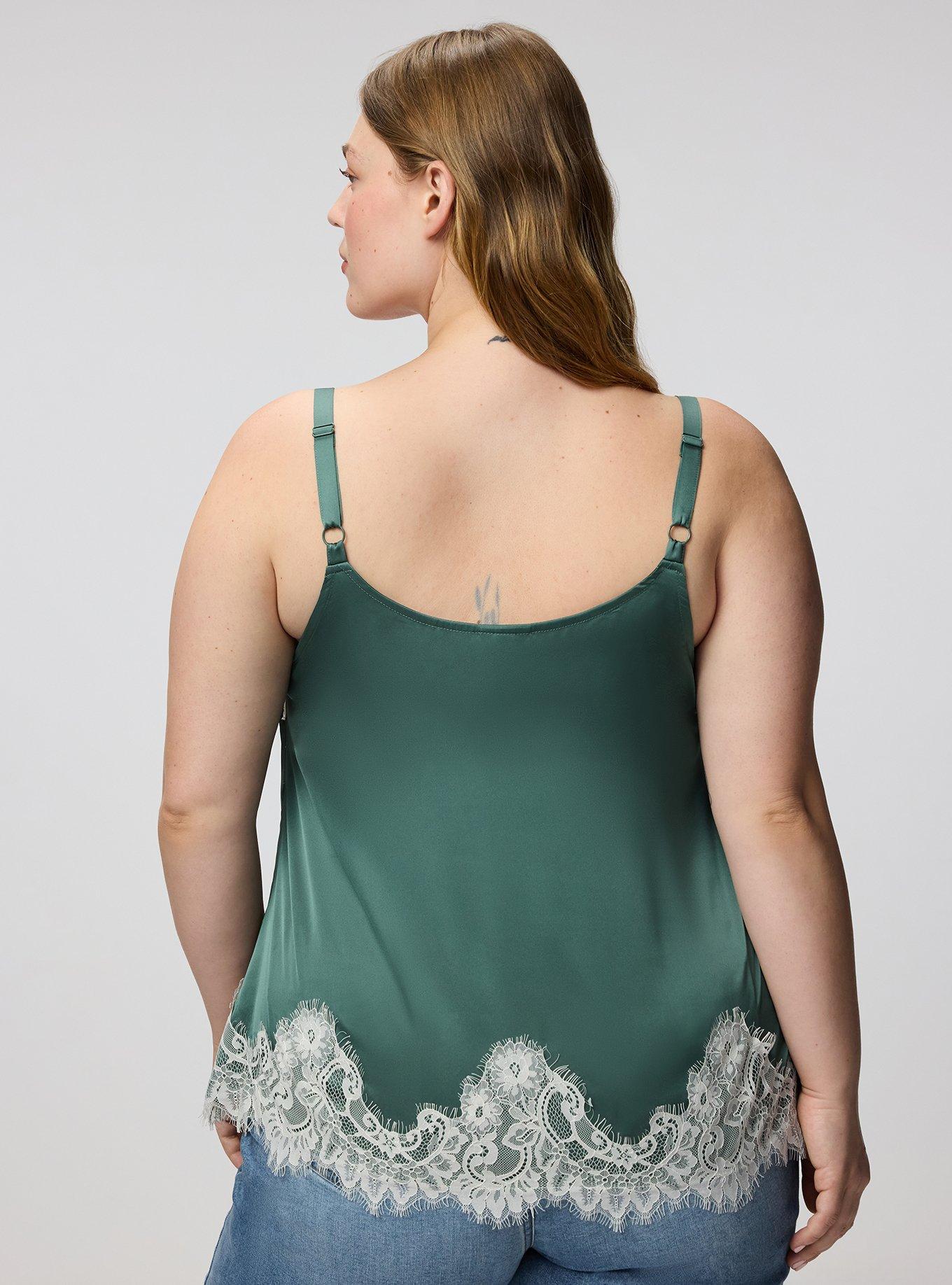 Plus Size Satin Lace Trim Cami, DARK FOREST, alternate