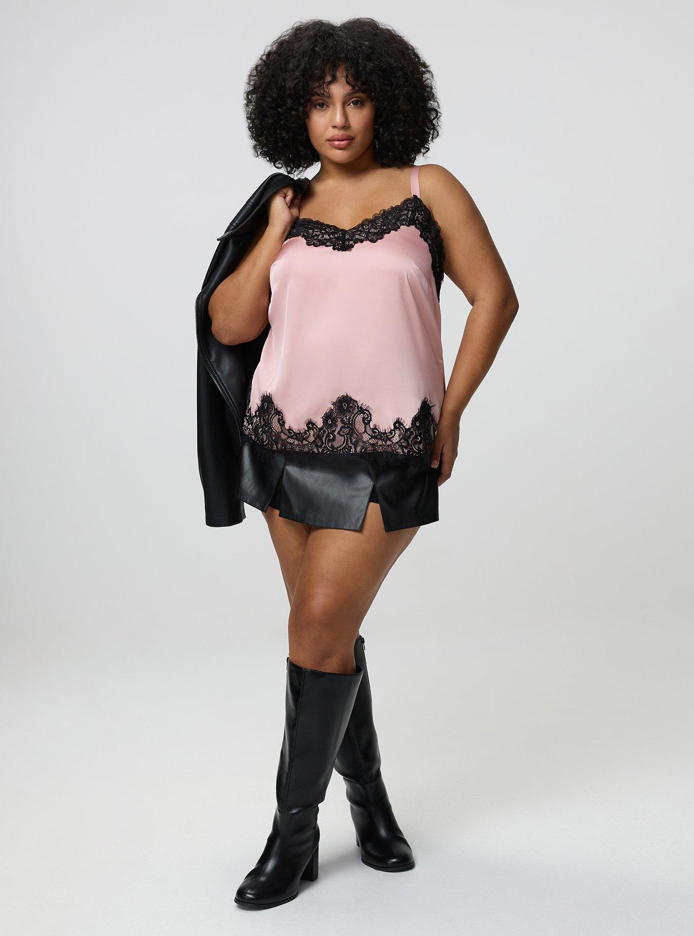 Satin Lace Trim Cami, SILVER PINK, alternate