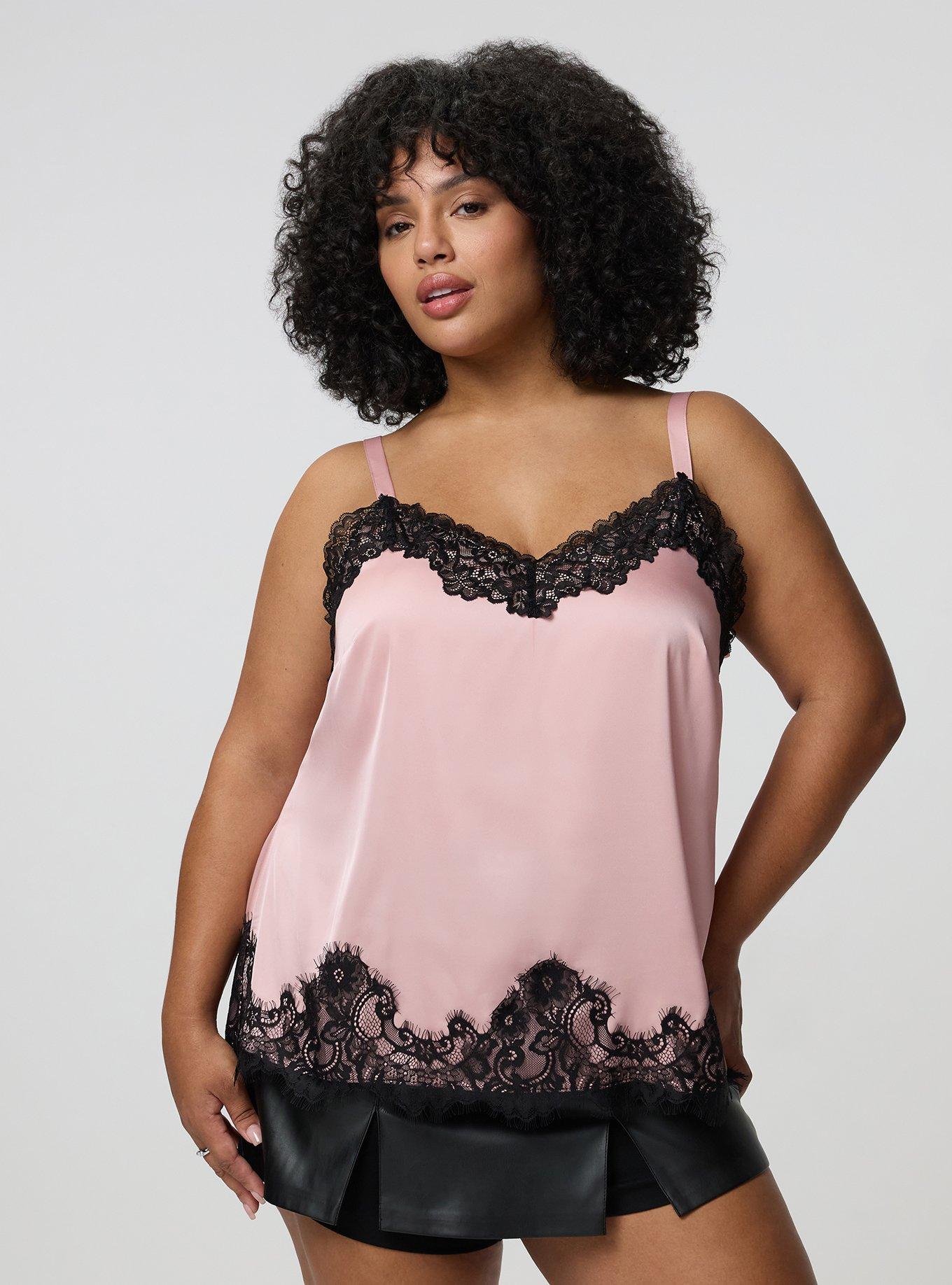 Satin Lace Trim Cami, SILVER PINK, hi-res