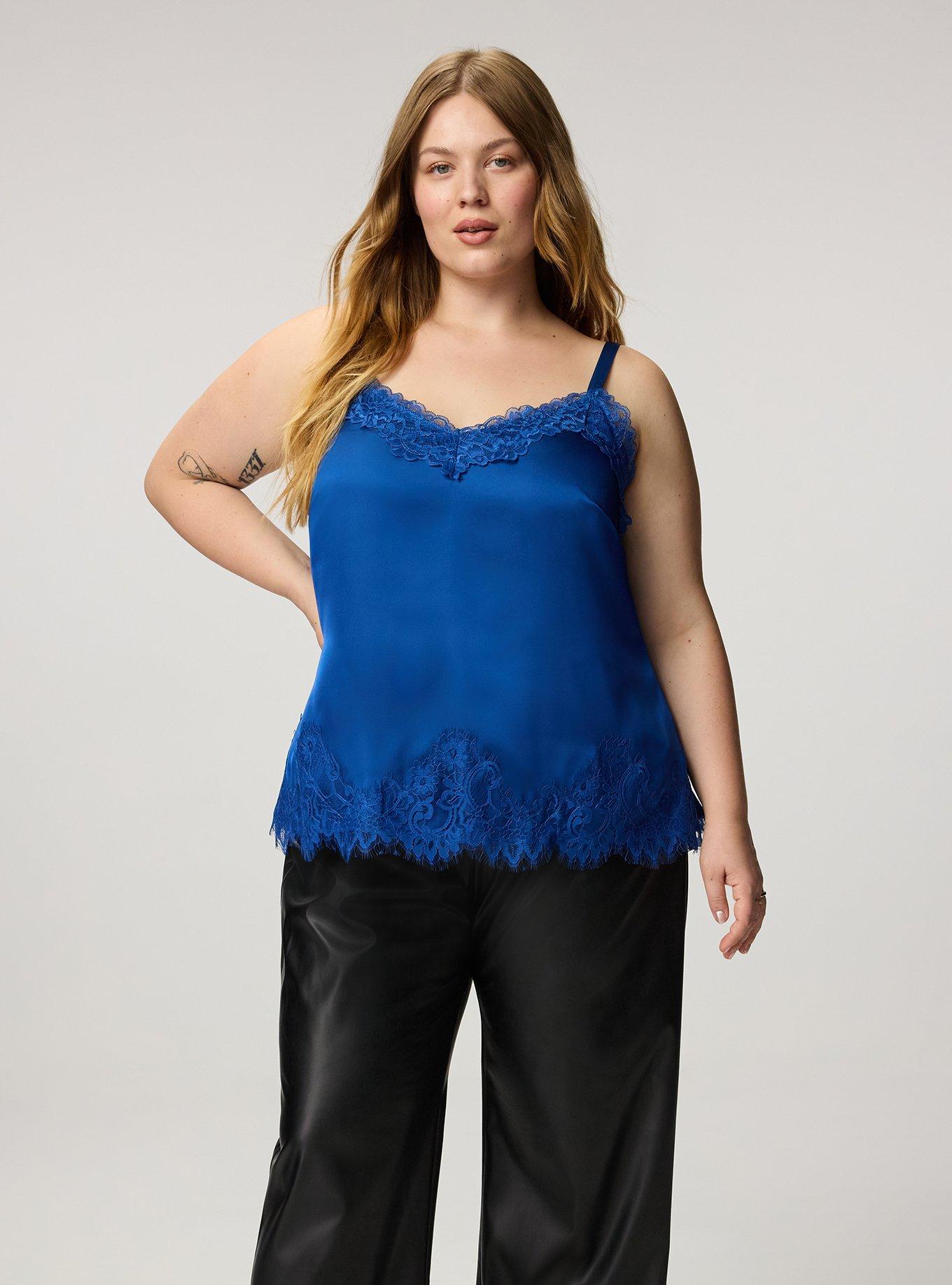 Satin Lace Trim Cami, BLUE QUARTZ, alternate