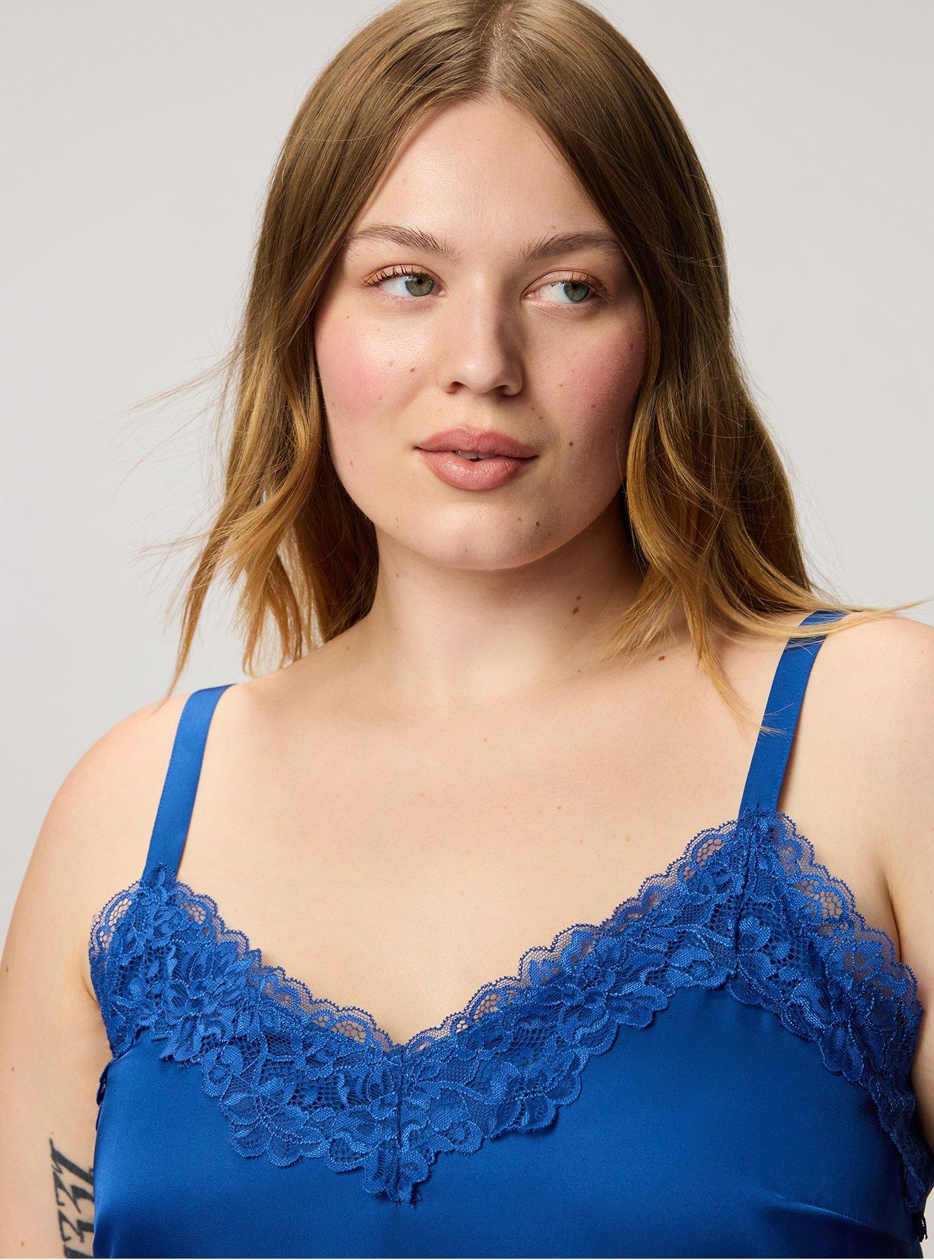 Satin Lace Trim Cami, BLUE QUARTZ, alternate