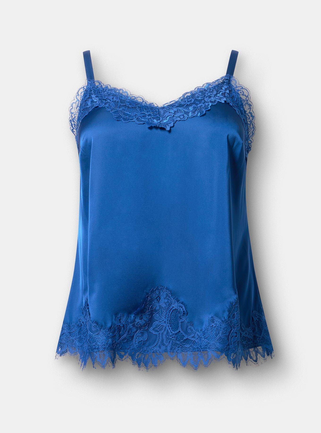 Satin Lace Trim Cami, BLUE QUARTZ, hi-res