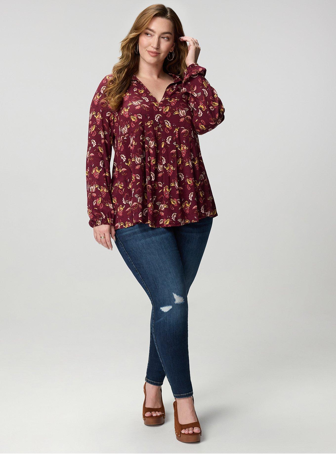 Plus Size Hi-Lo Tunic Top, SOFIA JACOBEAN BURGUNDY, alternate