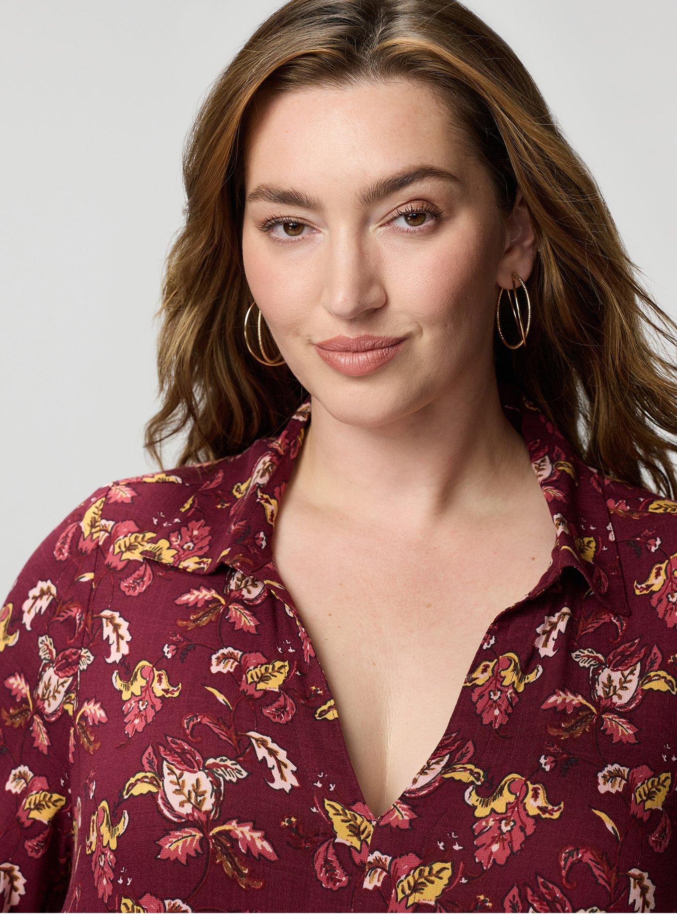 Plus Size Hi-Lo Tunic Top, SOFIA JACOBEAN BURGUNDY, alternate