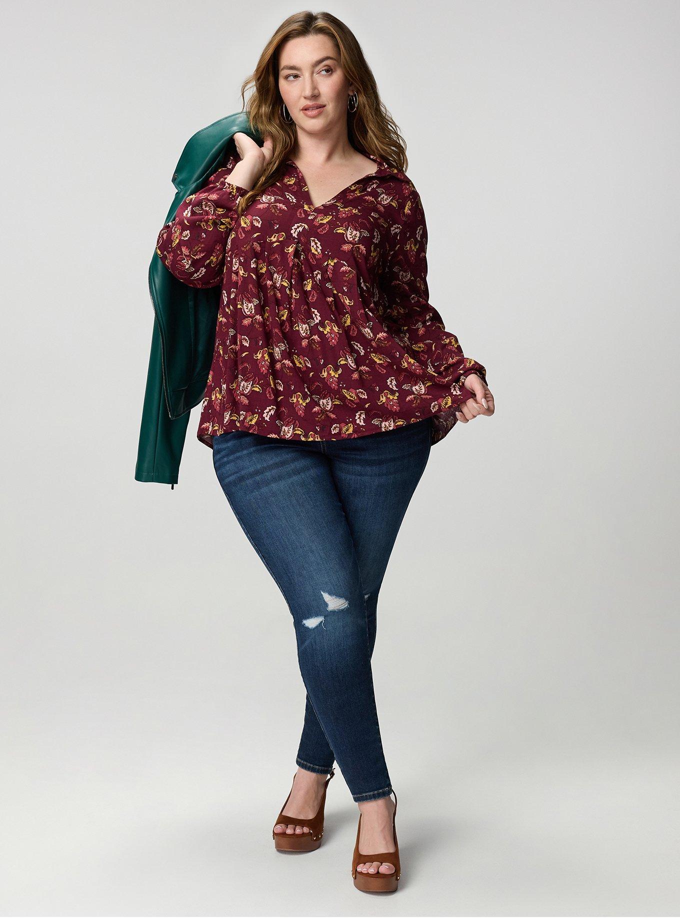 Plus Size Hi-Lo Tunic Top, SOFIA JACOBEAN BURGUNDY, alternate