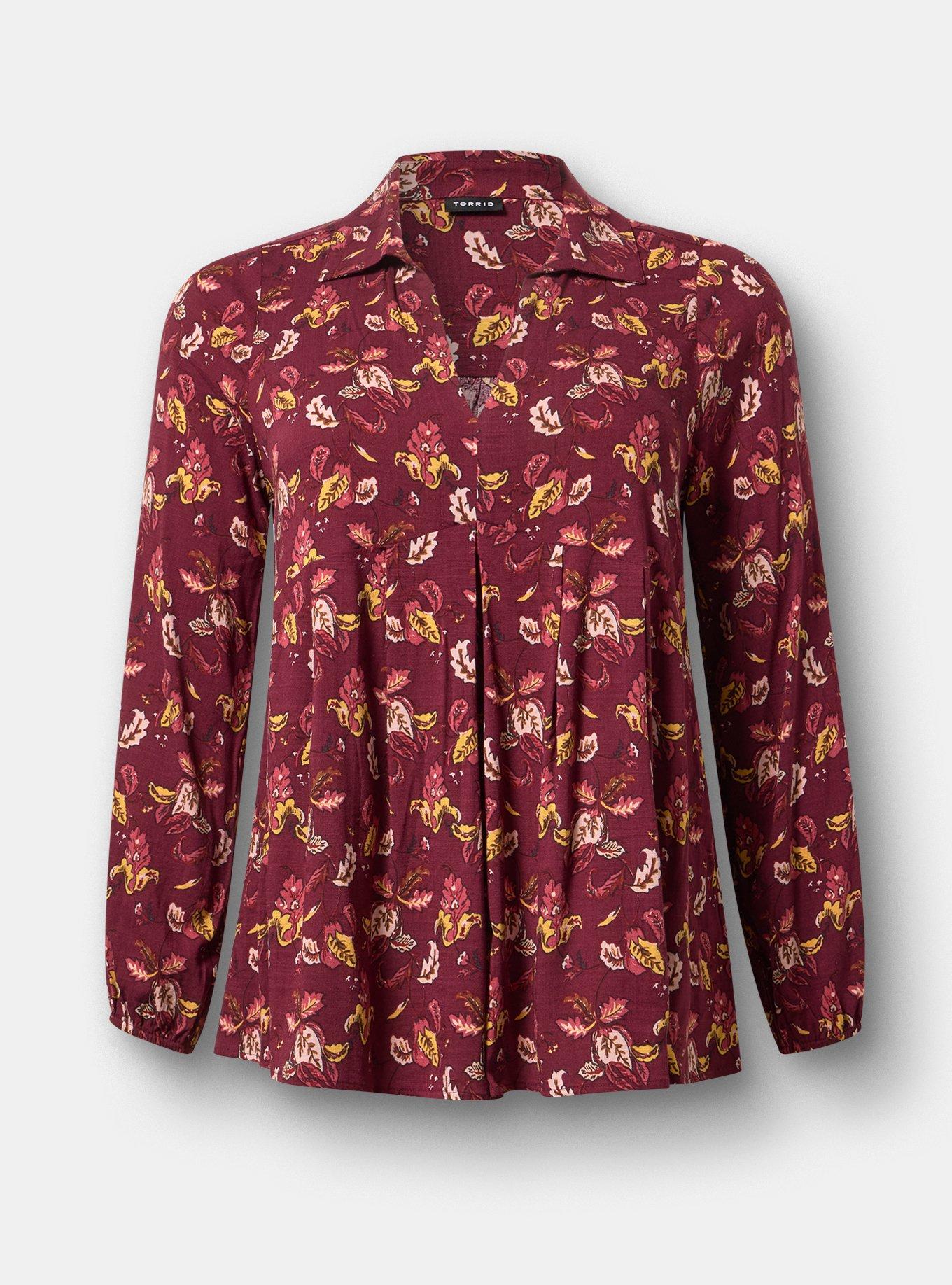 Plus Size Hi-Lo Tunic Top, SOFIA JACOBEAN BURGUNDY, flat