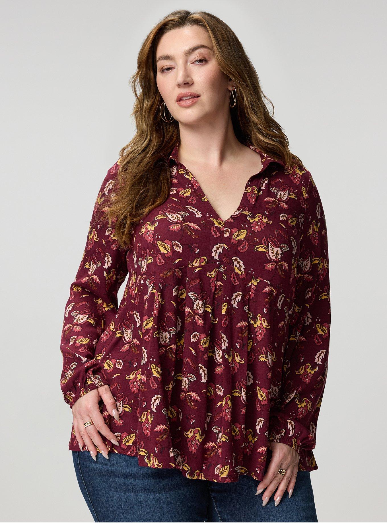 Plus Size Hi-Lo Tunic Top, SOFIA JACOBEAN BURGUNDY, hi-res