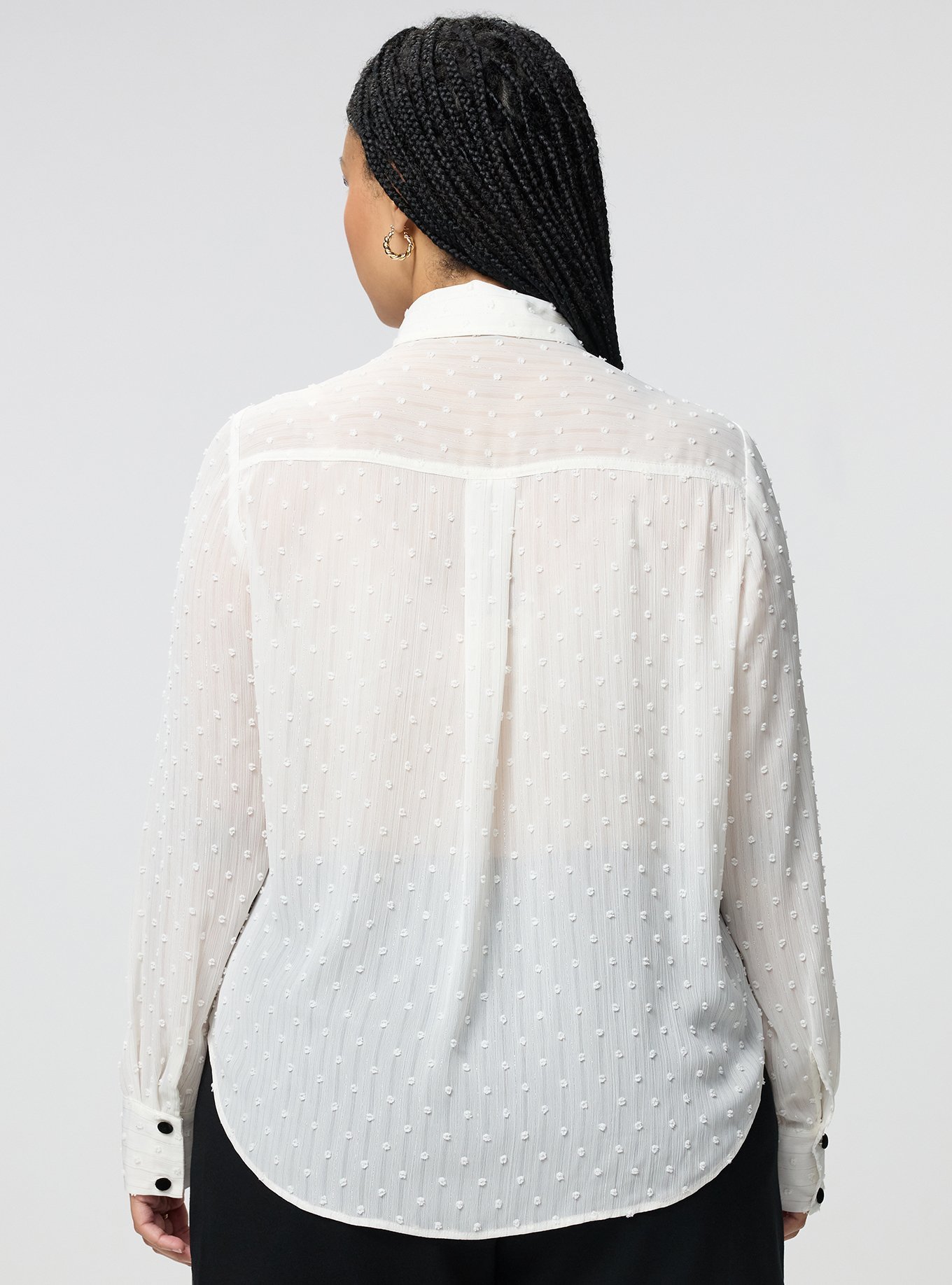 Chiffon Button-Down Shirt with Bows, WHISPER WHITE, alternate