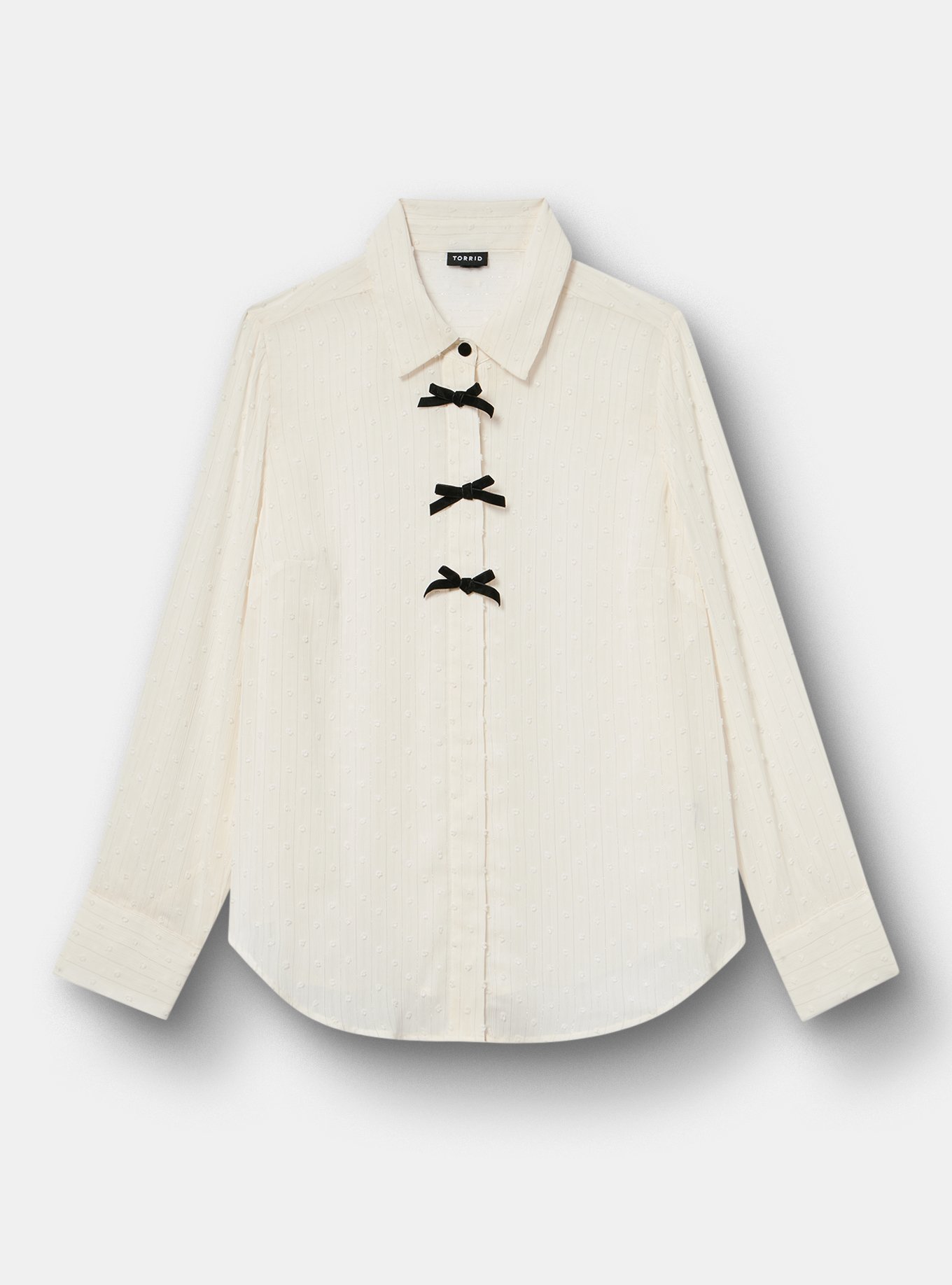 Chiffon Button-Down Shirt with Bows, WHISPER WHITE, flat