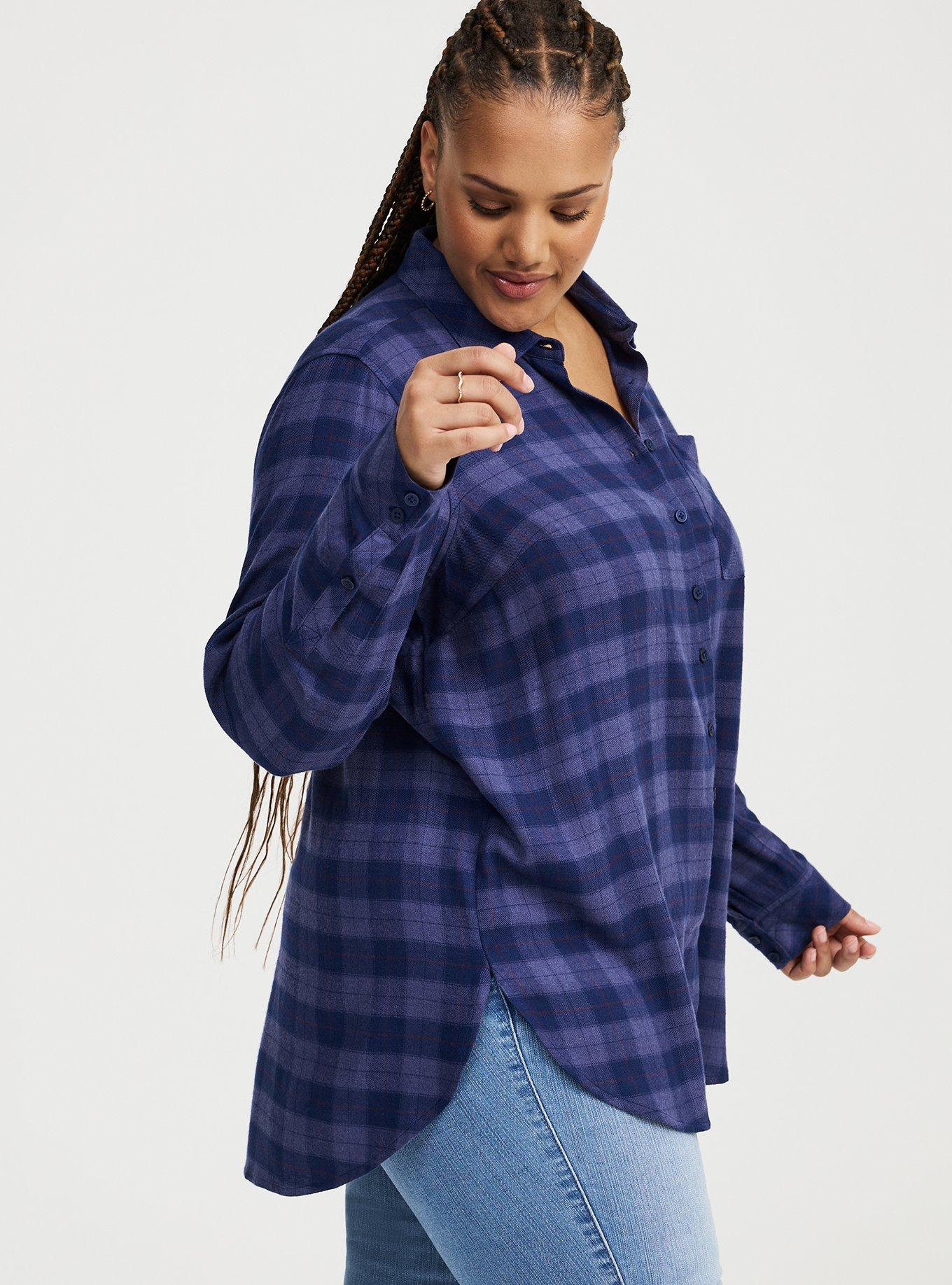 Lizzie Flannel Button-Down Tunic Shirt
