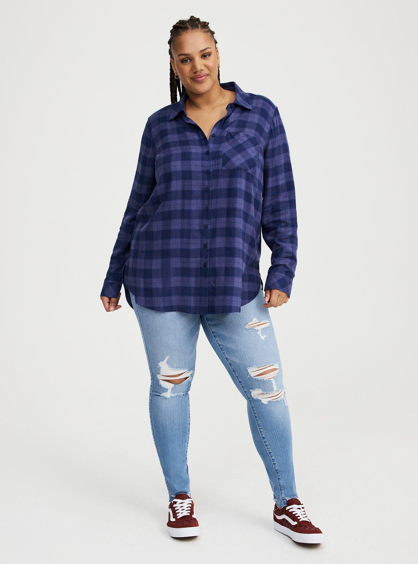 Lizzie Flannel Button-Down Tunic Shirt