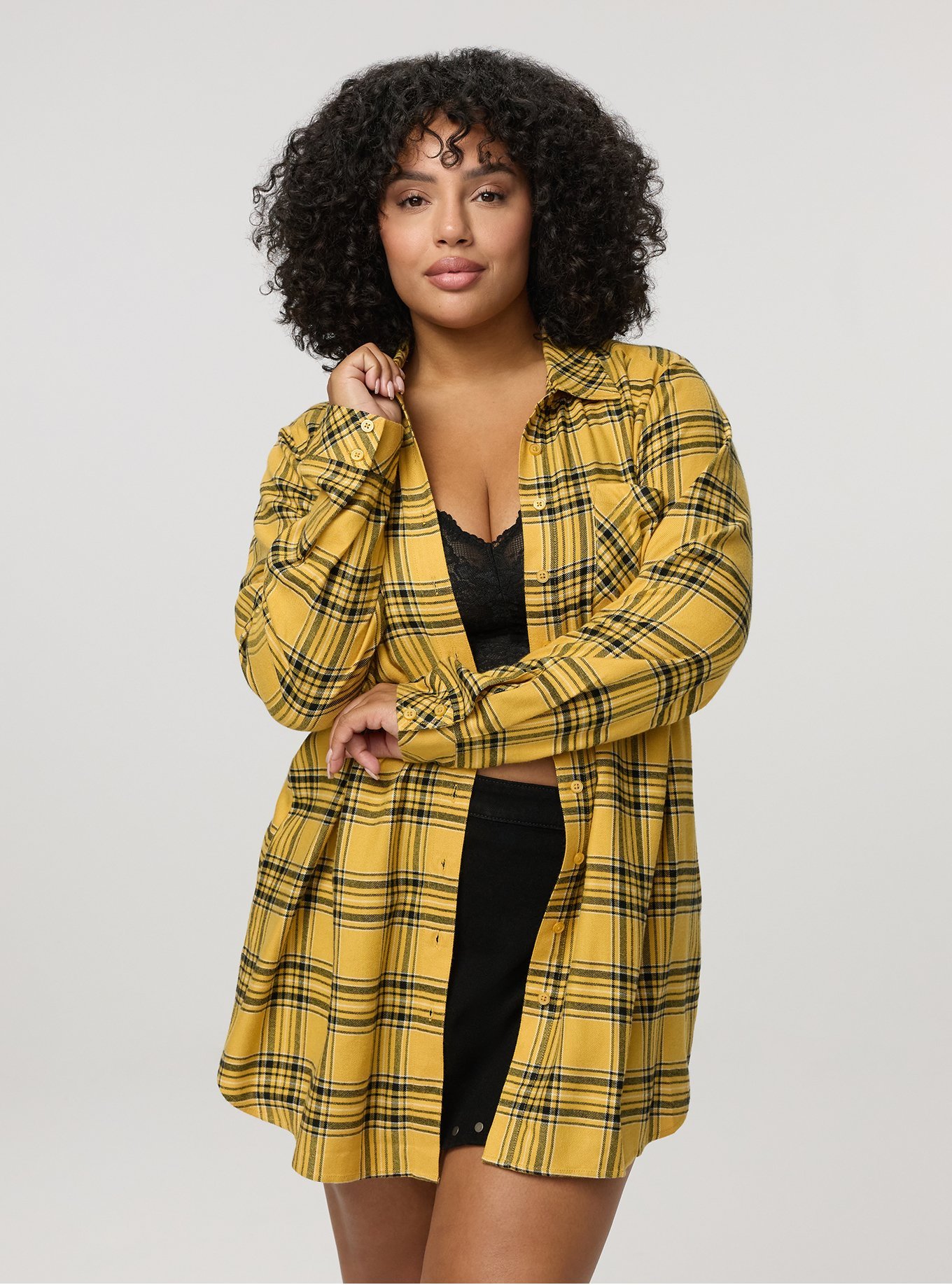 Lizzie Flannel Tunic, SHALL WE PLAID MUSTARD, hi-res