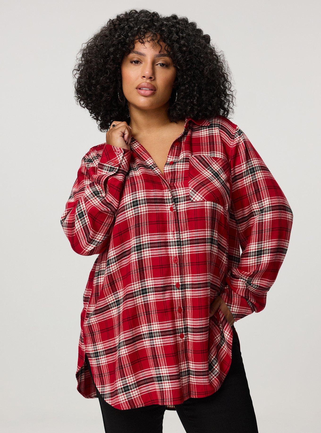 Lizzie Flannel Tunic, MORE PLAID RED, hi-res