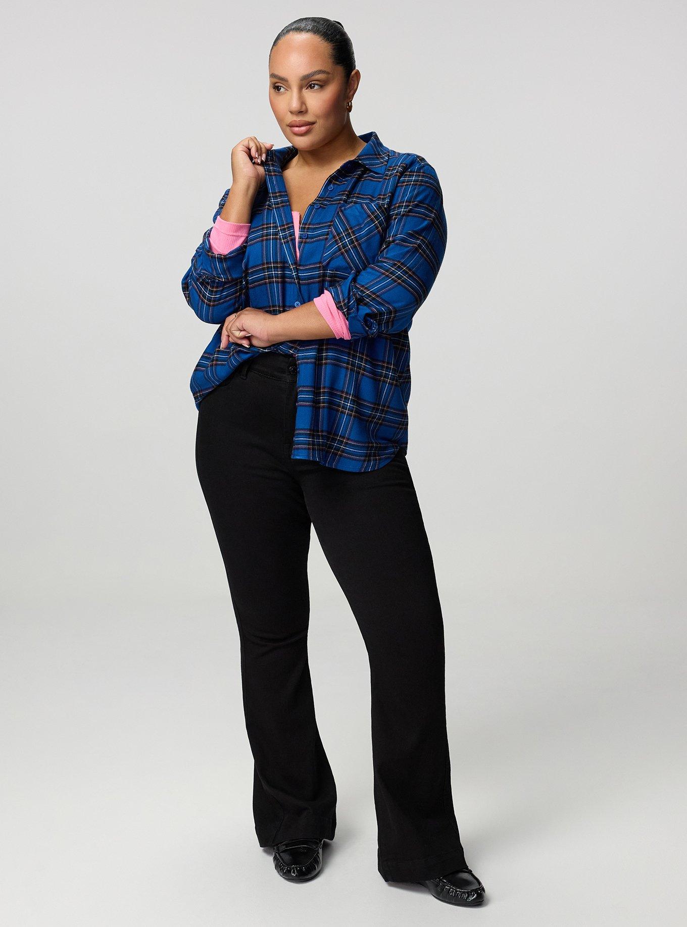 Plus Size Lizzie Flannel Tunic, EVE PLAID COLBALT, alternate