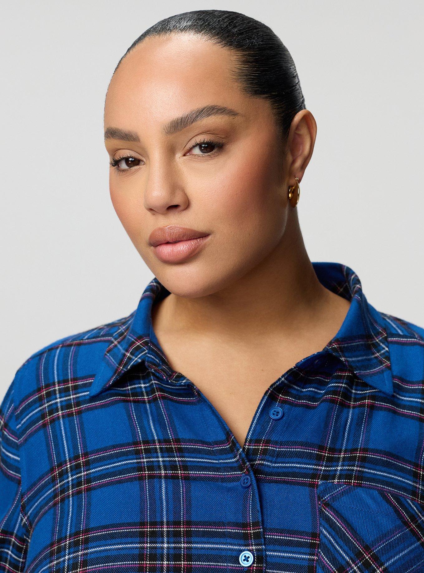 Plus Size Lizzie Flannel Tunic, EVE PLAID COLBALT, alternate