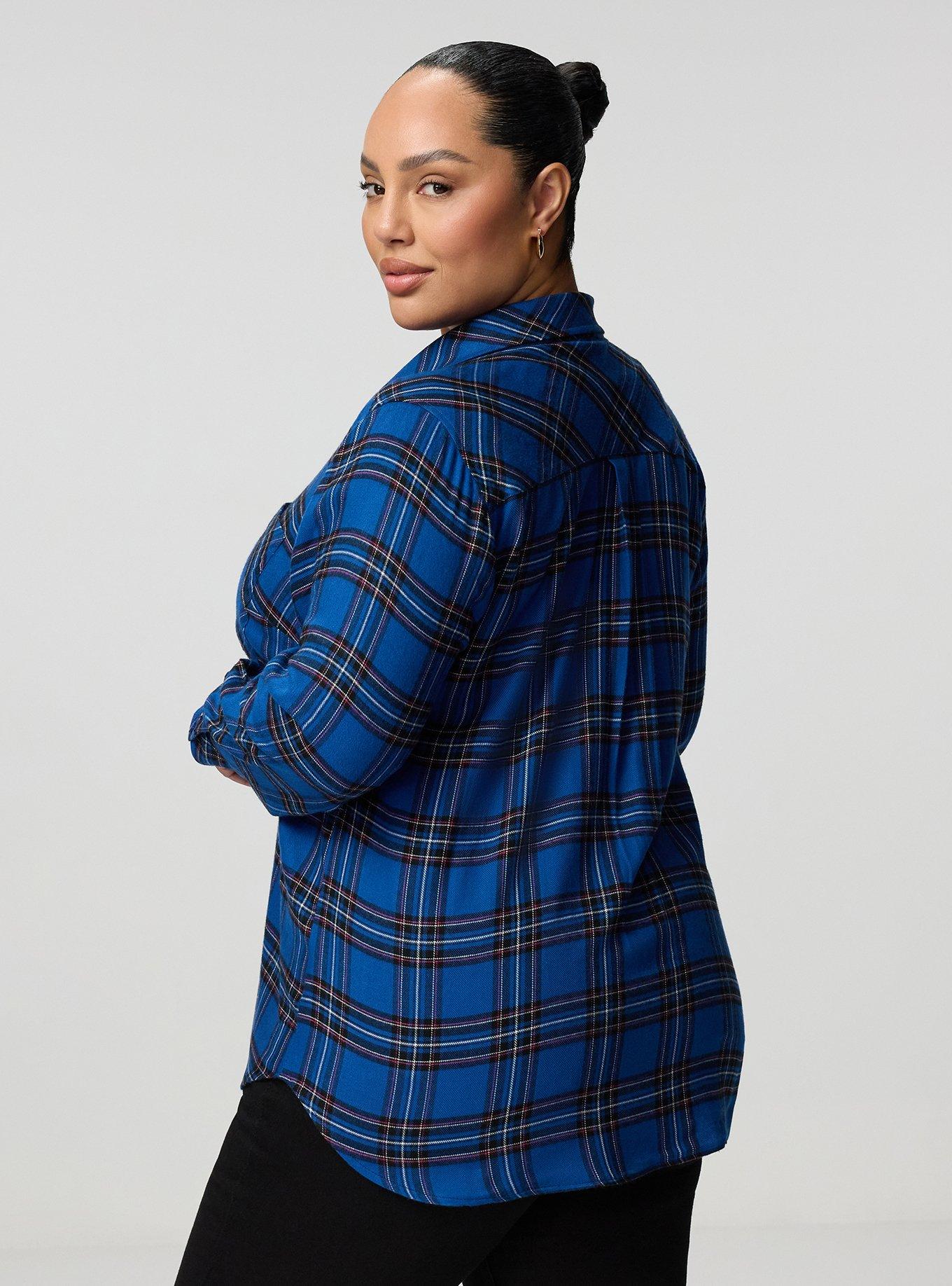 Plus Size Lizzie Flannel Tunic, EVE PLAID COLBALT, alternate