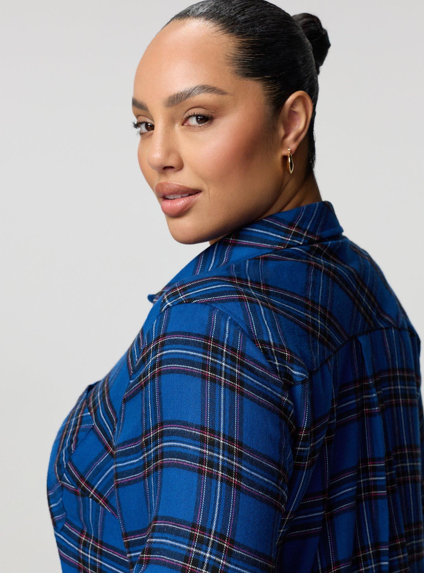 Plus Size Lizzie Flannel Tunic, EVE PLAID COLBALT, alternate