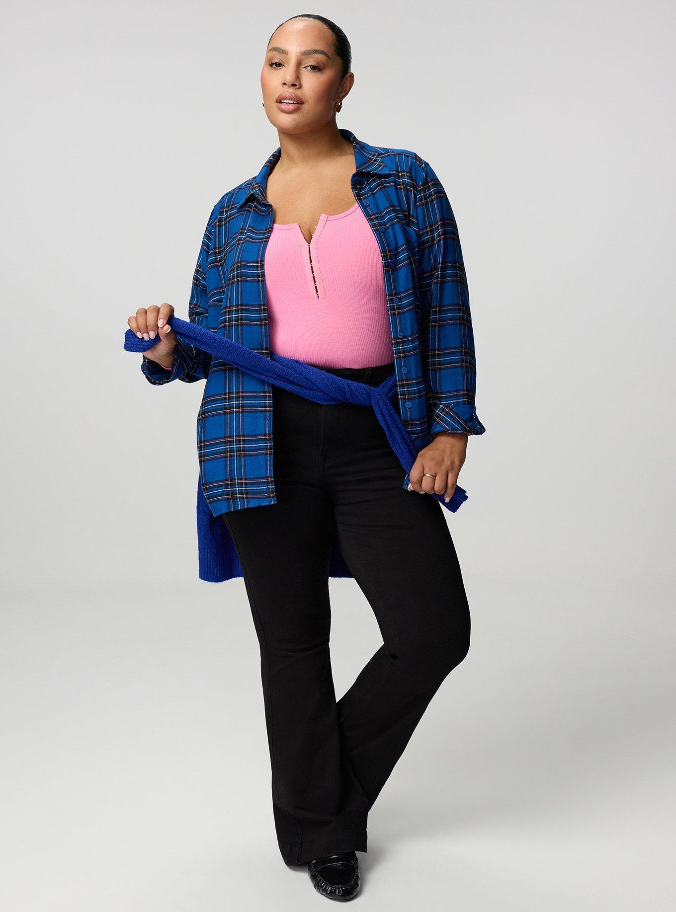 Plus Size Lizzie Flannel Tunic, EVE PLAID COLBALT, alternate